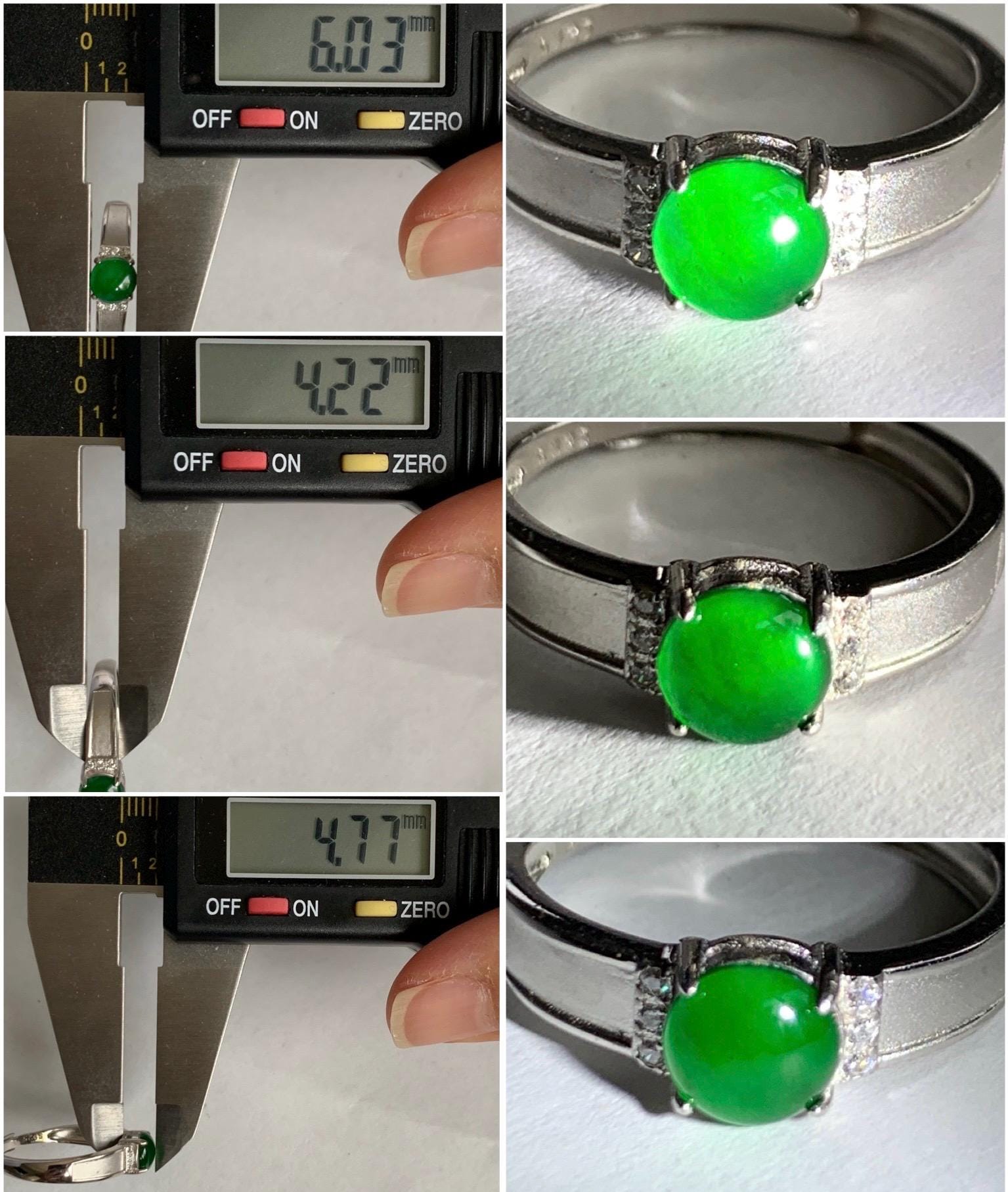Natural Grade A Guatemalan Icy Translucent Vibrant Green Jadeite Band Style Ring Sterling Silver Size Adjustable 天然冰危绿翡翠银镶戒指 KJL66