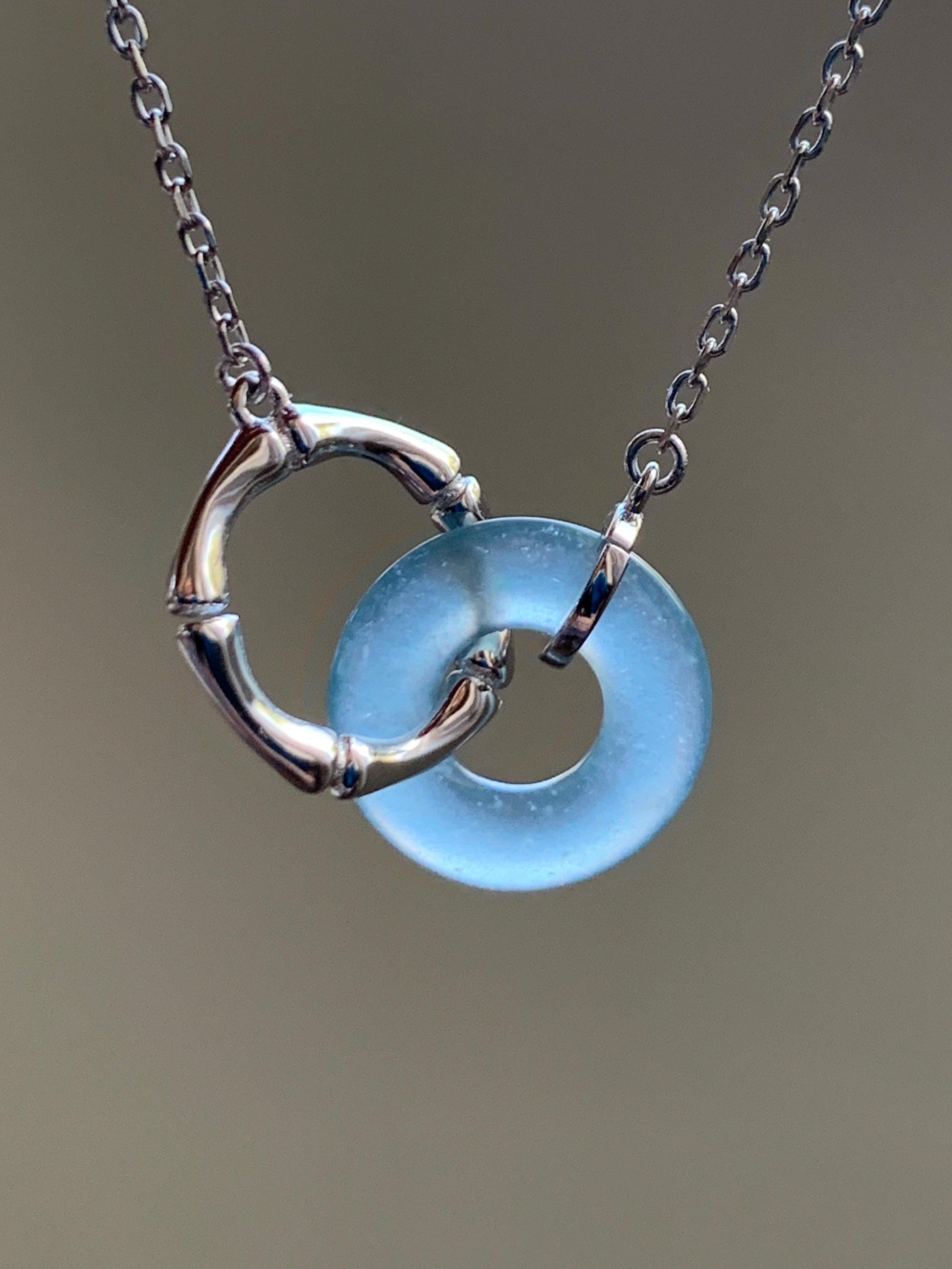 Natural Guatemalan Icy Highly Translucent Blue Jadeite Mini Ping An Kou Donut Necklace Sterling Silver 16”-17.75” 3g 天然冰危蓝翡翠迷你平安扣锁骨链 WLP88
