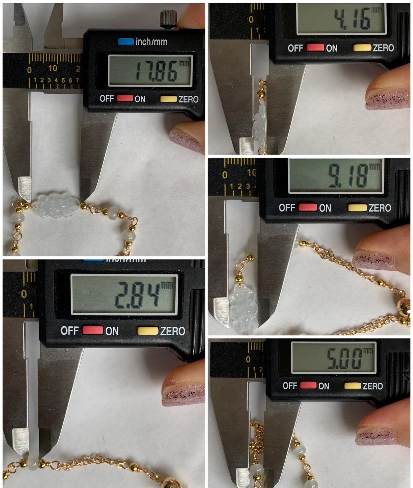 Natural Grade A Icy Highly Translucent White Jadeite Lotus Flower Chain Bracelet 14K Gold Filled Magnetic Clasp 6.25” 天然白冰翡翠莲花14K包金手链 BLK66B