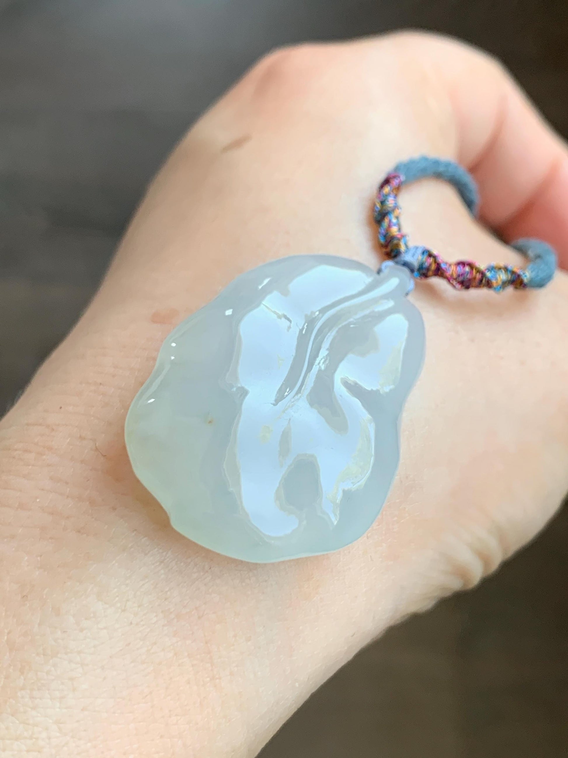 Natural Grade A Icy Translucent Gelatinous Pastel Green Jadeite Leaf Pendant Rope Necklace 25" Adjustable 14g 天然老种冰晴底翡翠大叶有成吊坠项链 MBY220