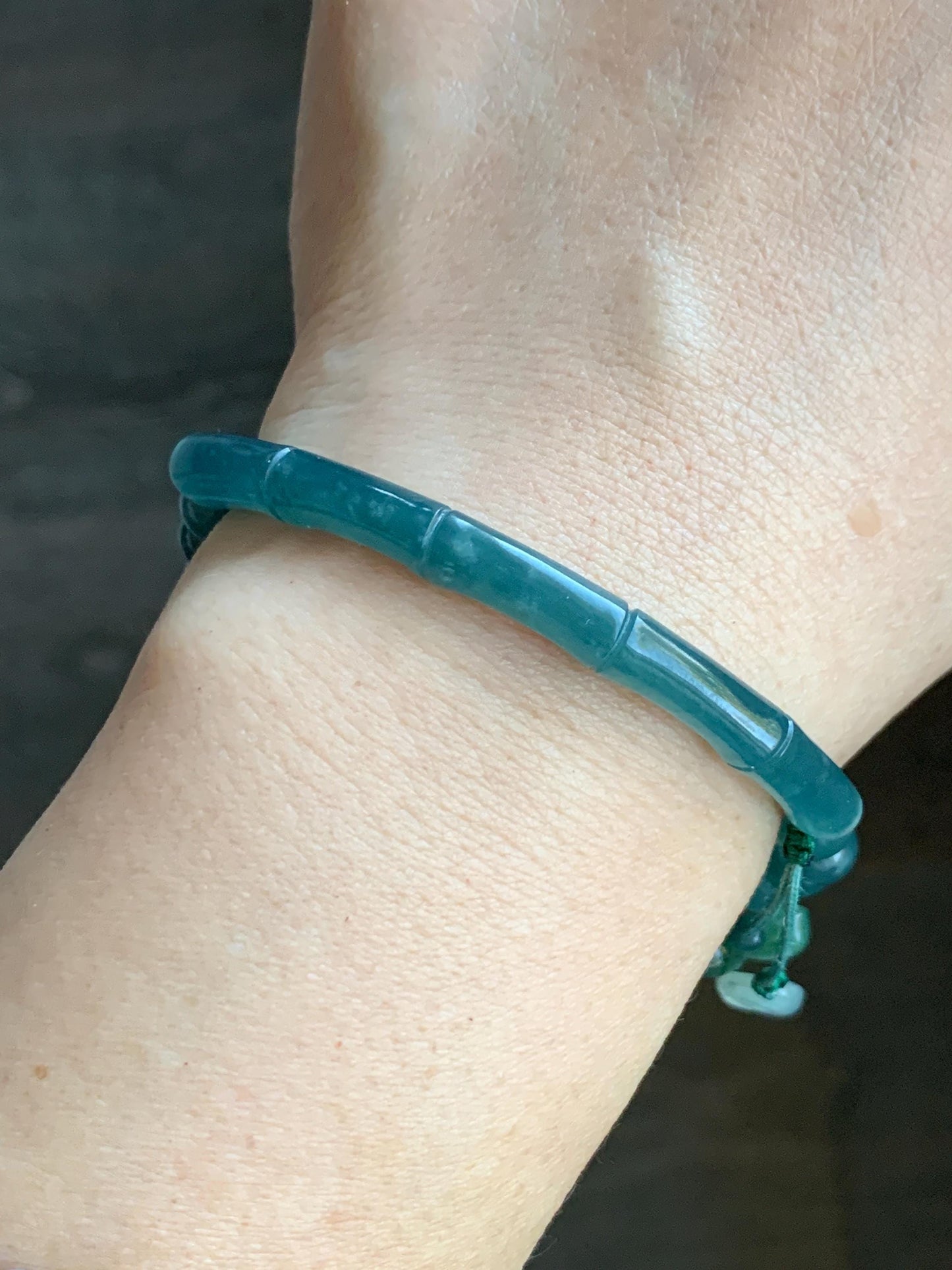 Natural Guatemalan Icy Highly Translucent Teal Blue Jadeite Bamboo Cuff Beaded Bracelet w/ Jadeite Charms 6.75” 17g 天然冰胶危蓝翡翠竹节手牌手串 ZJL150