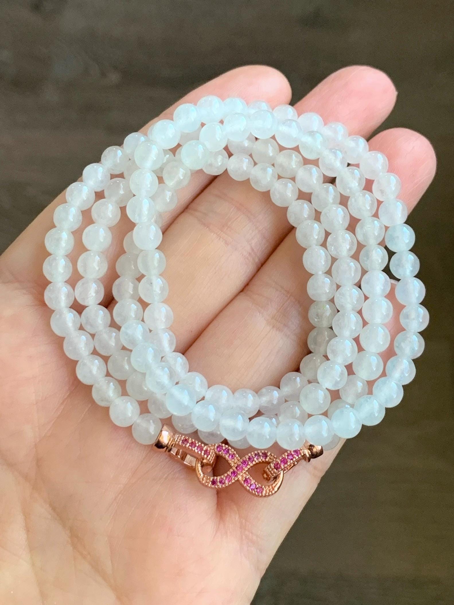 Certified Grade A Natural Icy Highly Translucent White Jadeite Round Beads Beaded Necklace 5mm 24” 27.88g 天然高冰起光翡翠圆珠长串项链 1697