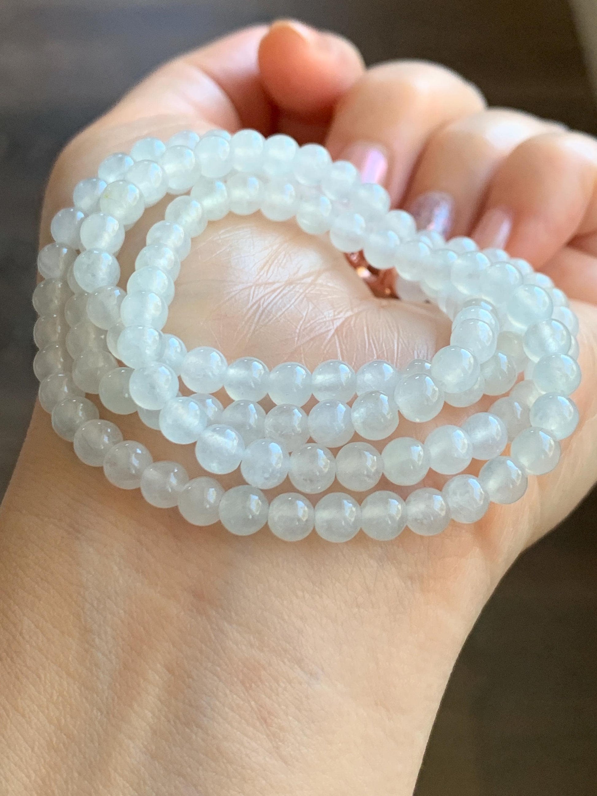 Certified Grade A Natural Icy Highly Translucent White Jadeite Round Beads Beaded Necklace 5mm 24” 27.88g 天然高冰起光翡翠圆珠长串项链 1697