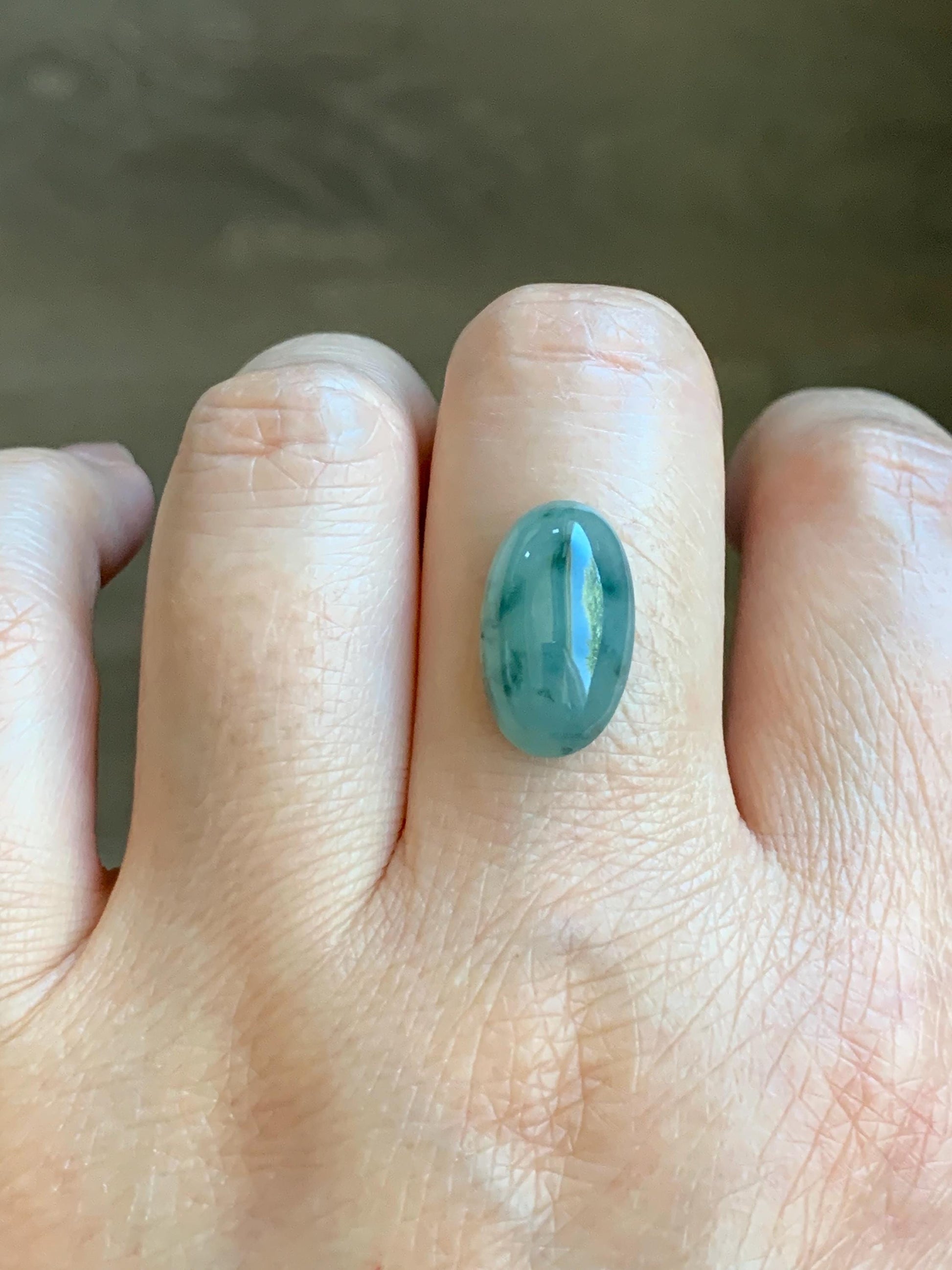 Natural Grade A Icy Translucent Gelatinous Green Marbled Jade Jadeite Oval Cabochon Loose Stone 9.8x16x5.66mm 天然冰胶飘花翡翠椭圆大蛋面 PHM88