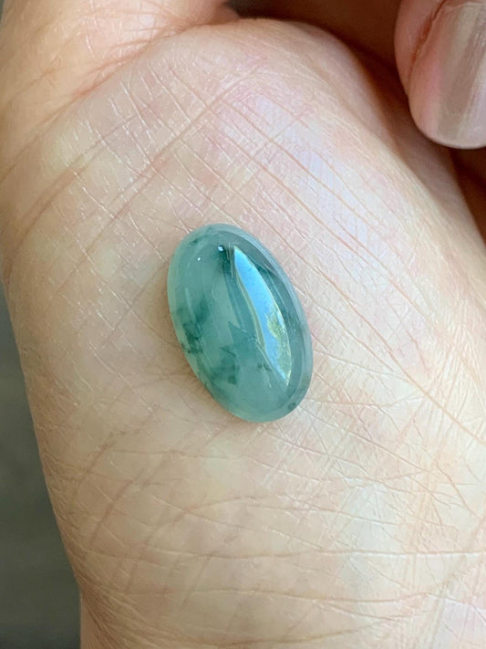 Natural Grade A Icy Translucent Gelatinous Green Marbled Jade Jadeite Oval Cabochon Loose Stone 9.8x16x5.66mm 天然冰胶飘花翡翠椭圆大蛋面 PHM88