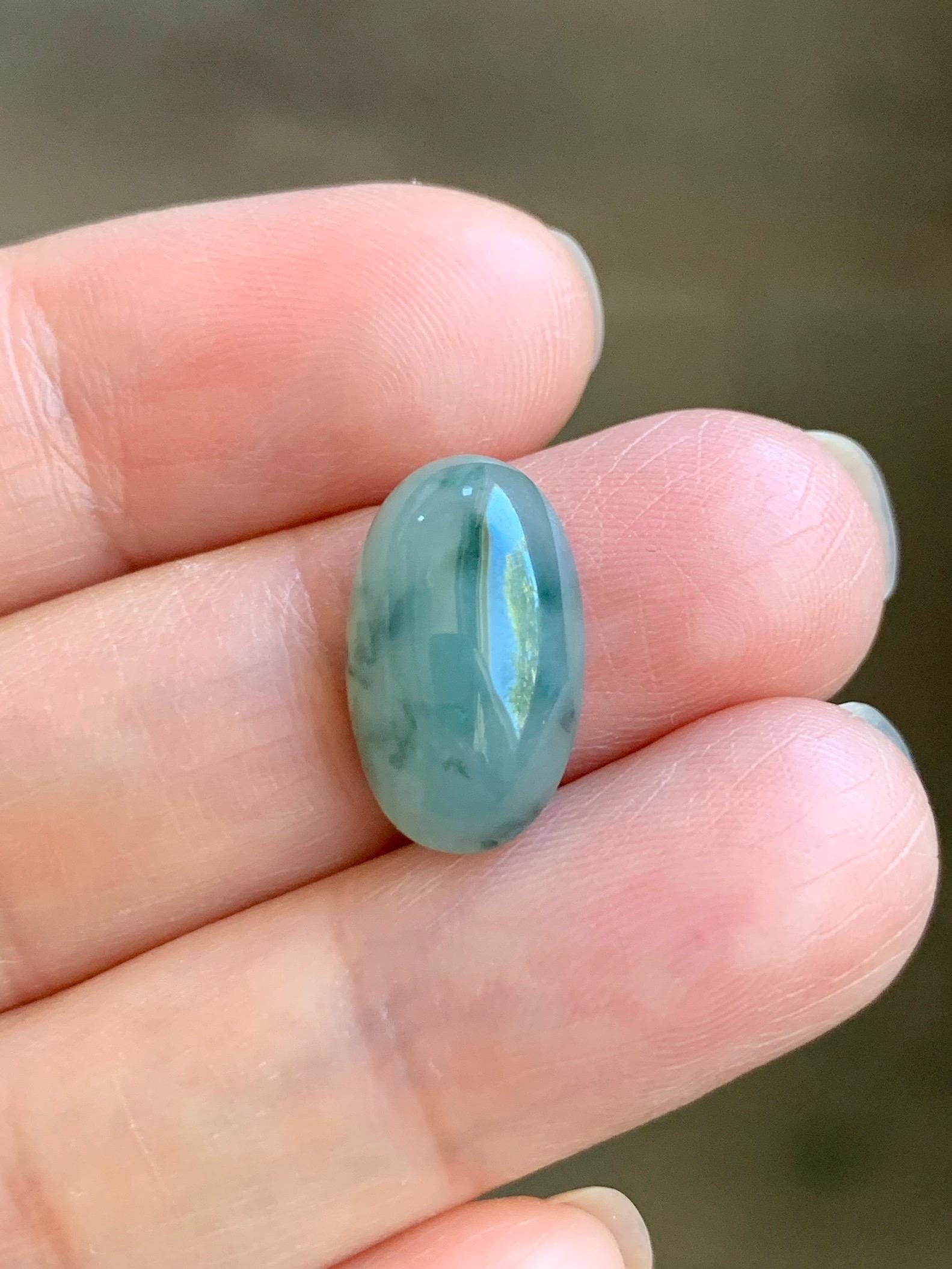 Natural Grade A Icy Translucent Gelatinous Green Marbled Jade Jadeite Oval Cabochon Loose Stone 9.8x16x5.66mm 天然冰胶飘花翡翠椭圆大蛋面 PHM88