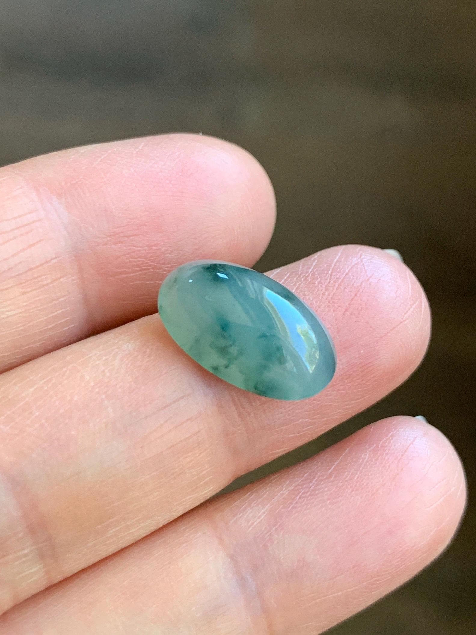 Natural Grade A Icy Translucent Gelatinous Green Marbled Jade Jadeite Oval Cabochon Loose Stone 9.8x16x5.66mm 天然冰胶飘花翡翠椭圆大蛋面 PHM88