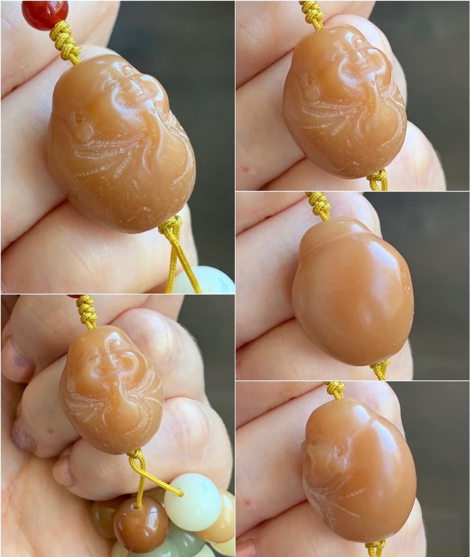 Natural Genuine Multicolored Carved Drum Beads & Buddha Charm Beaded Mala Prayer Beaded Necklace 42” 119g 天然多宝菩提珠长串 DBPT140
