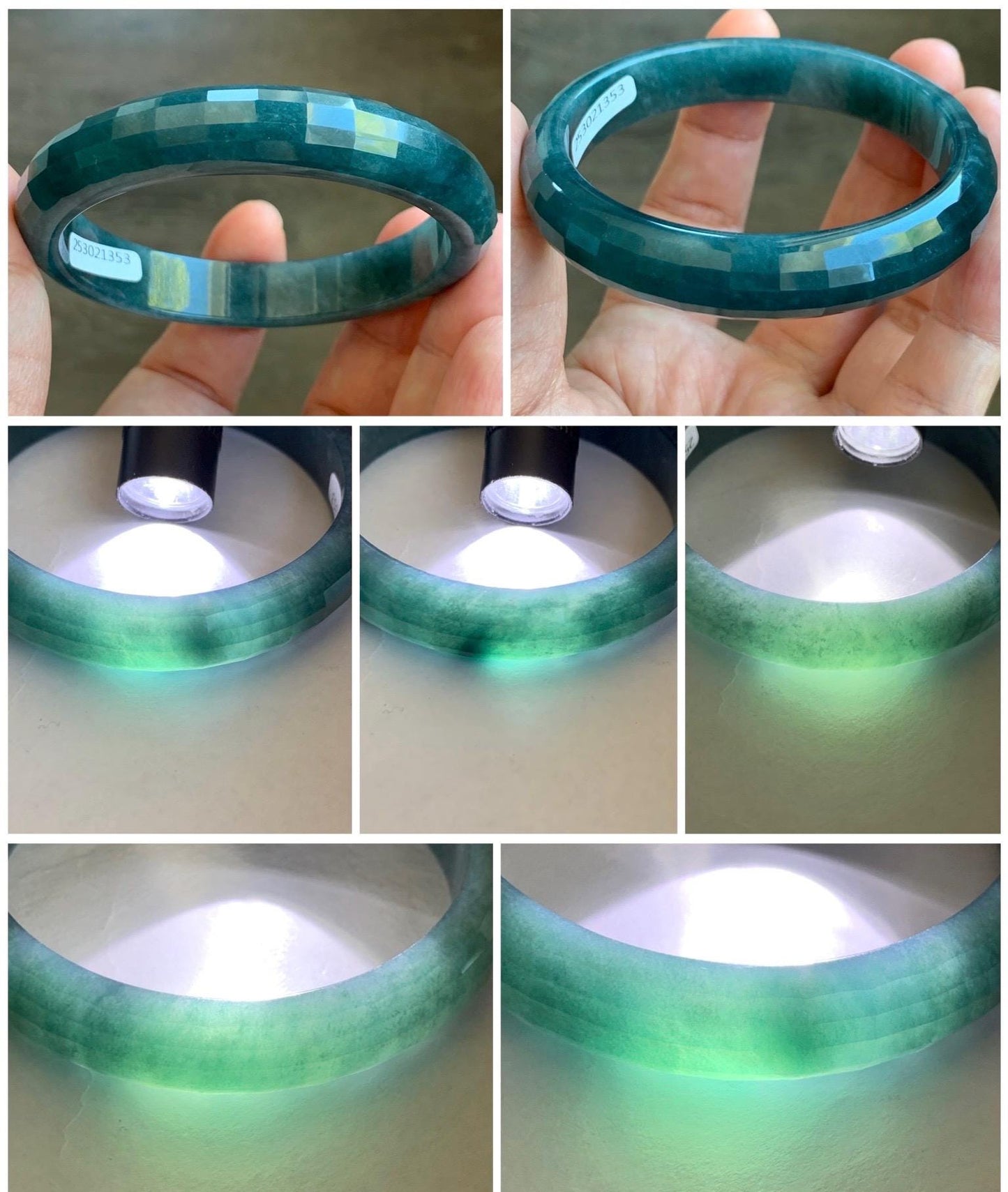 Certified Natural Grade A Guatemalan Icy Translucent Dark Blue Jade Jadeite Faceted Bangle 56mm 11.6x6.5mm 41.77g 天然老种冰危深蓝翡翠正圈切割面手镯 1353