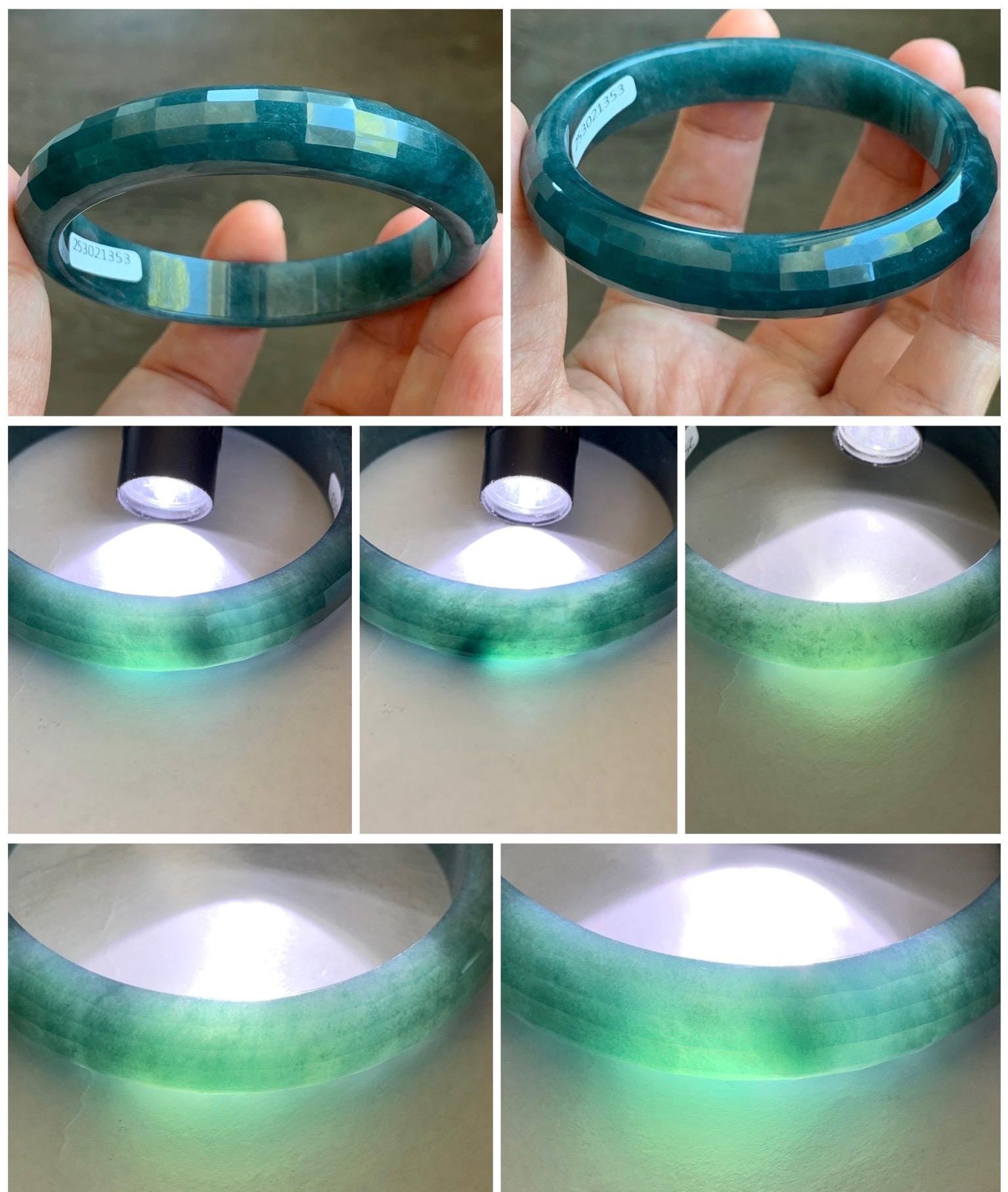 Certified Natural Grade A Guatemalan Icy Translucent Dark Blue Jade Jadeite Faceted Bangle 56mm 11.6x6.5mm 41.77g 天然老种冰危深蓝翡翠正圈切割面手镯 1353
