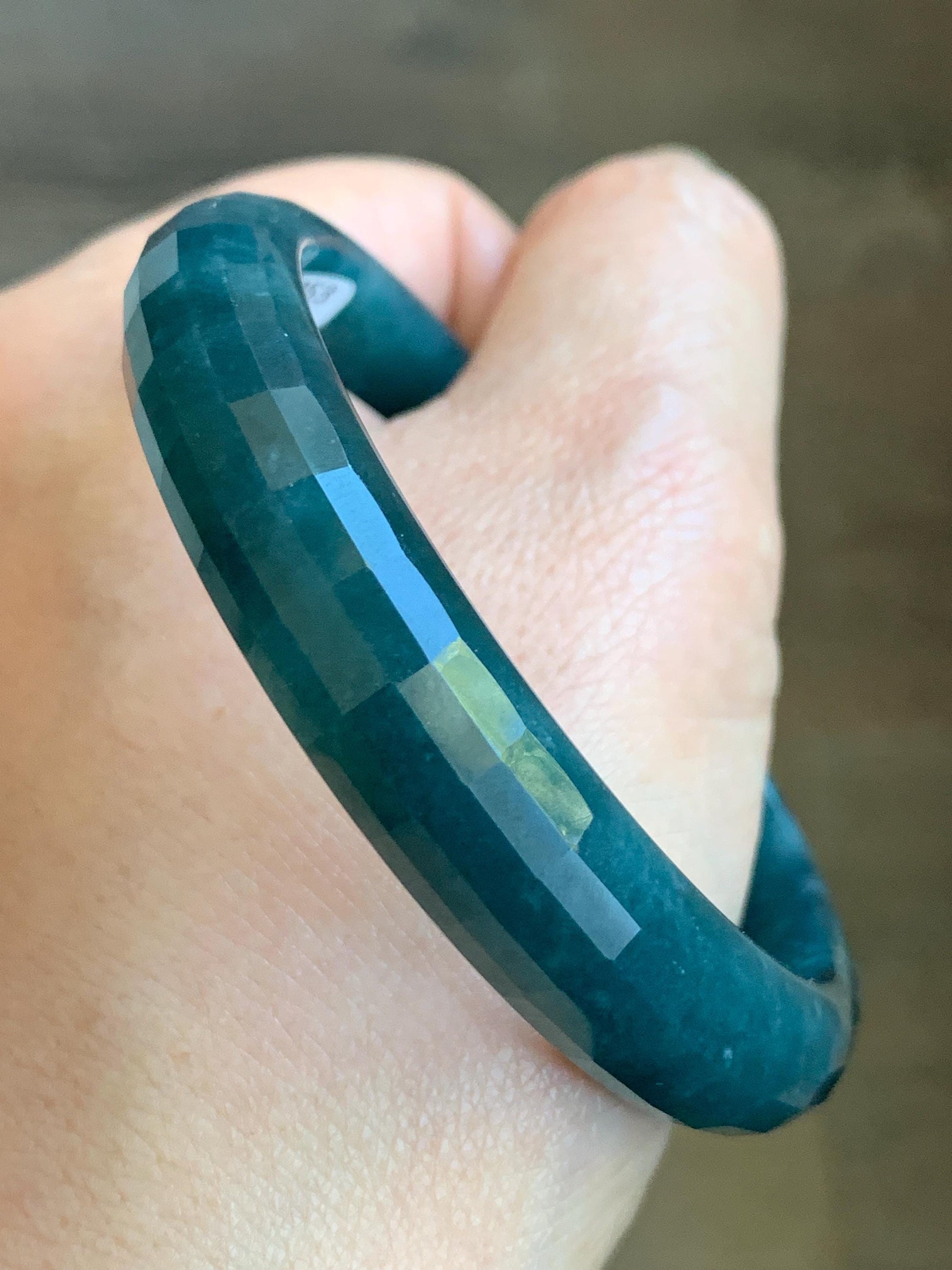 Certified Natural Grade A Guatemalan Icy Translucent Dark Blue Jade Jadeite Faceted Bangle 56mm 11.6x6.5mm 41.77g 天然老种冰危深蓝翡翠正圈切割面手镯 1353