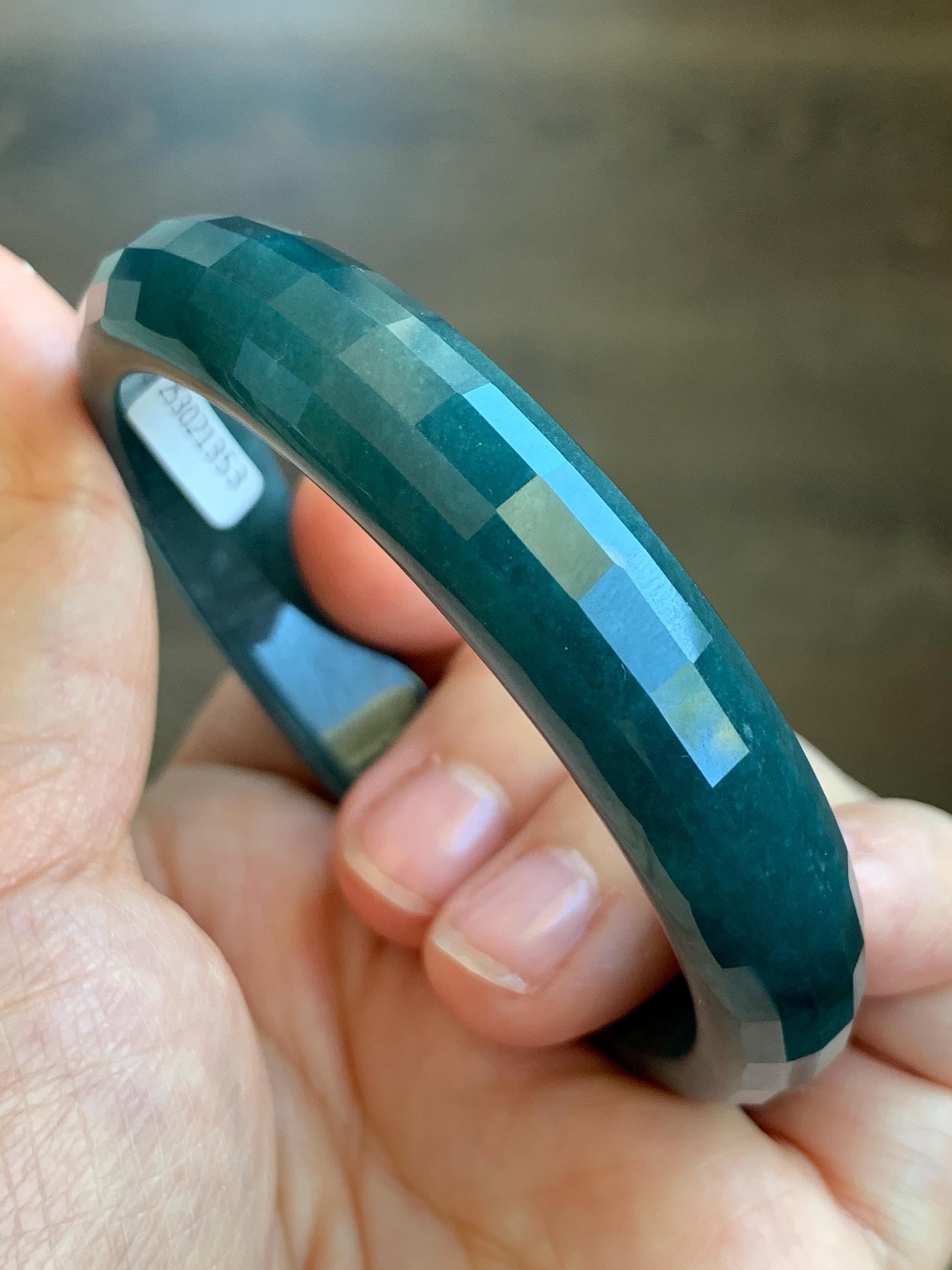 Certified Natural Grade A Guatemalan Icy Translucent Dark Blue Jade Jadeite Faceted Bangle 56mm 11.6x6.5mm 41.77g 天然老种冰危深蓝翡翠正圈切割面手镯 1353