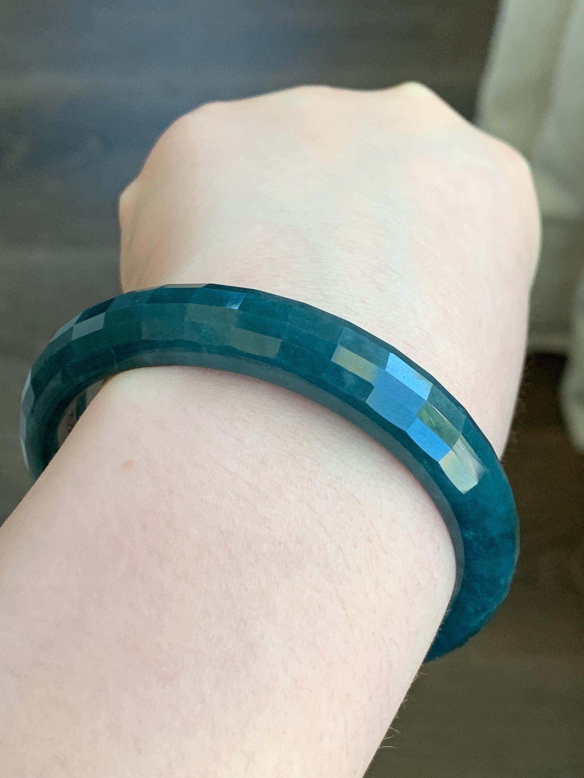 Certified Natural Grade A Guatemalan Icy Translucent Dark Blue Jade Jadeite Faceted Bangle 56mm 11.6x6.5mm 41.77g 天然老种冰危深蓝翡翠正圈切割面手镯 1353