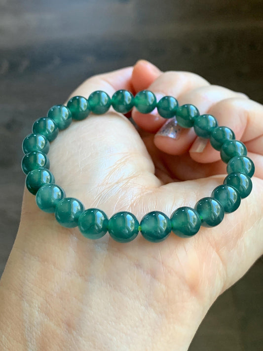 Natural Grade A Guatemalan Icy Highly Translucent Gelatinous Teal Green Jade Jadeite Beaded Bracelet 7.5-7.8mm 7” 19g 天然老种冰危蓝绿翡翠手串 ZKWS