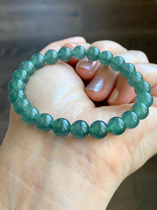 Natural Grade A Guatemalan Icy Highly Translucent Light Teal Green Jade Jadeite Beaded Bracelet 7.8mm 7” 19g 天然老种冰危浅蓝绿翡翠手串 ZKWQ