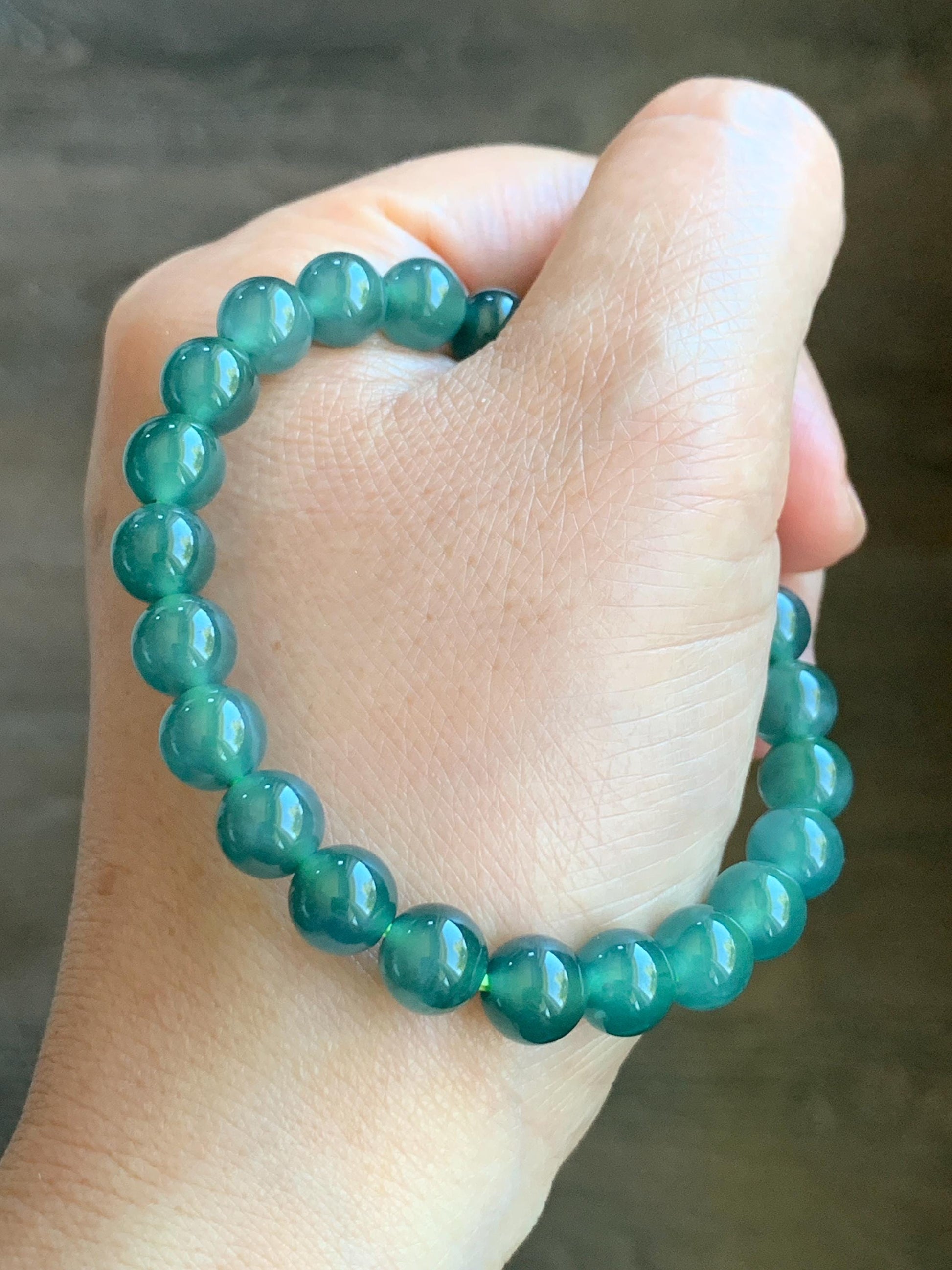 Natural Grade A Guatemalan Icy Highly Translucent Light Teal Green Jade Jadeite Beaded Bracelet 7.8mm 7” 19g 天然老种冰危浅蓝绿翡翠手串 ZKWQ