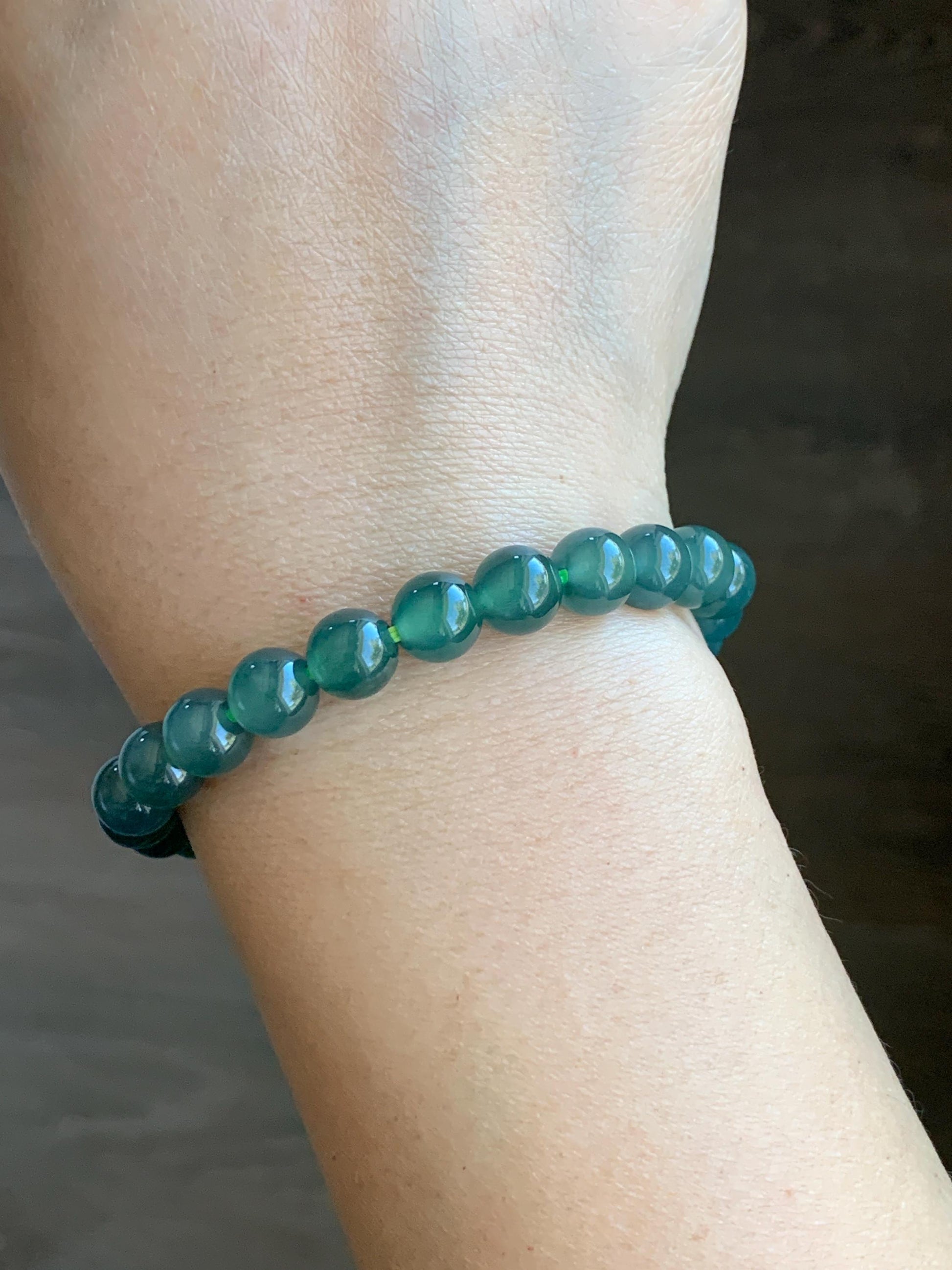 Natural Grade A Guatemalan Icy Highly Translucent Light Teal Green Jade Jadeite Beaded Bracelet 7.8mm 7” 19g 天然老种冰危浅蓝绿翡翠手串 ZKWQ