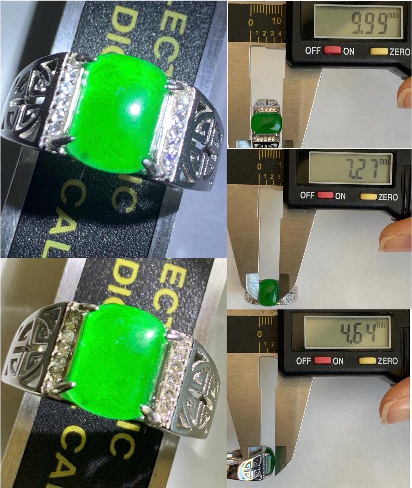 Natural Grade A Guatemalan Icy Translucent Vibrant Green Jadeite Saddle Ring Sterling Silver Size Adjustable 天然冰危绿翡翠马鞍银镶戒指 WLD150D