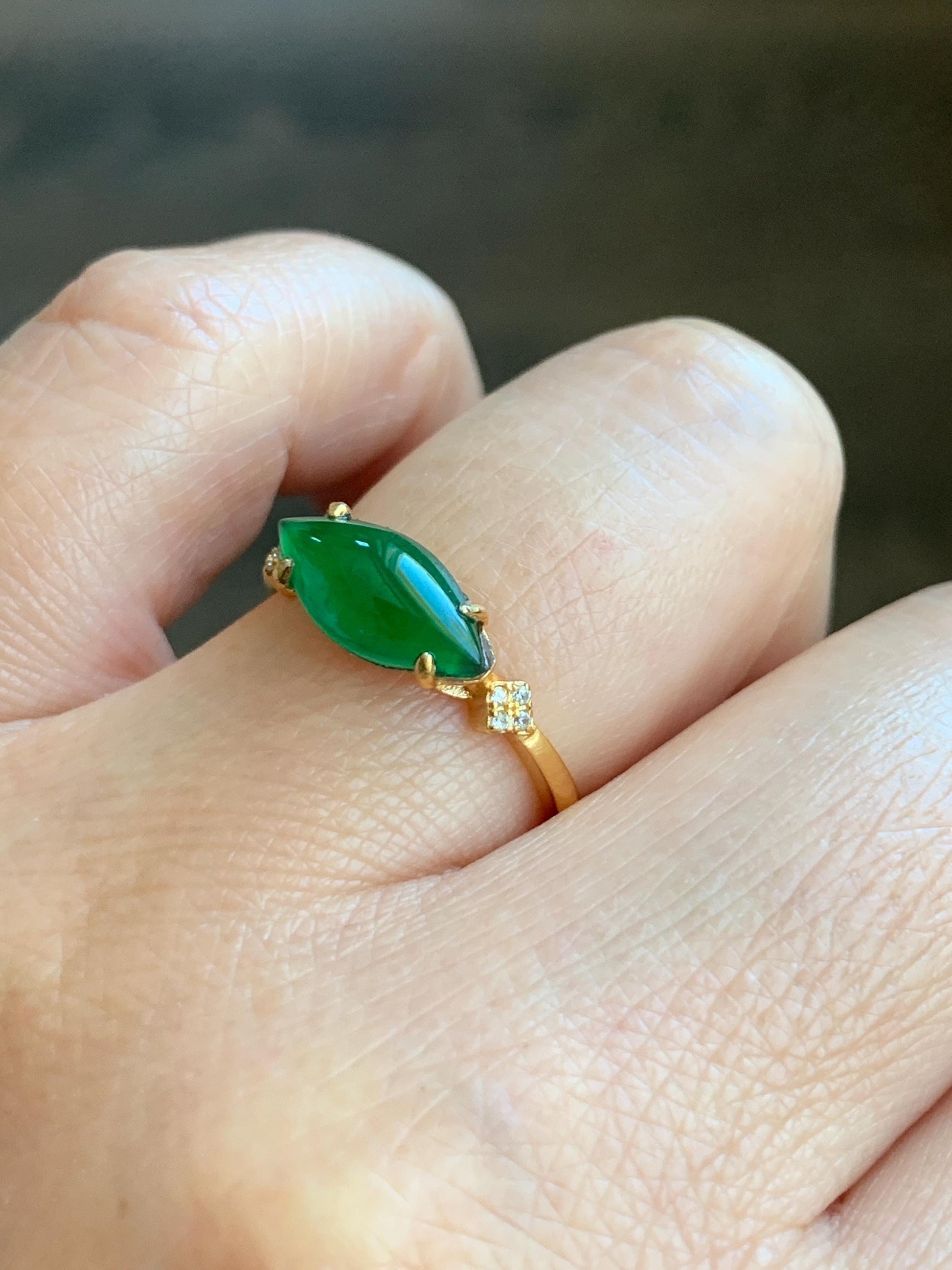 Natural Grade A Guatemalan Icy Translucent Vibrant Green Marquise Jadeite Ring Sterling Silver Size Adjustable 天然冰危绿马眼翡翠银镶戒指 WLD150A