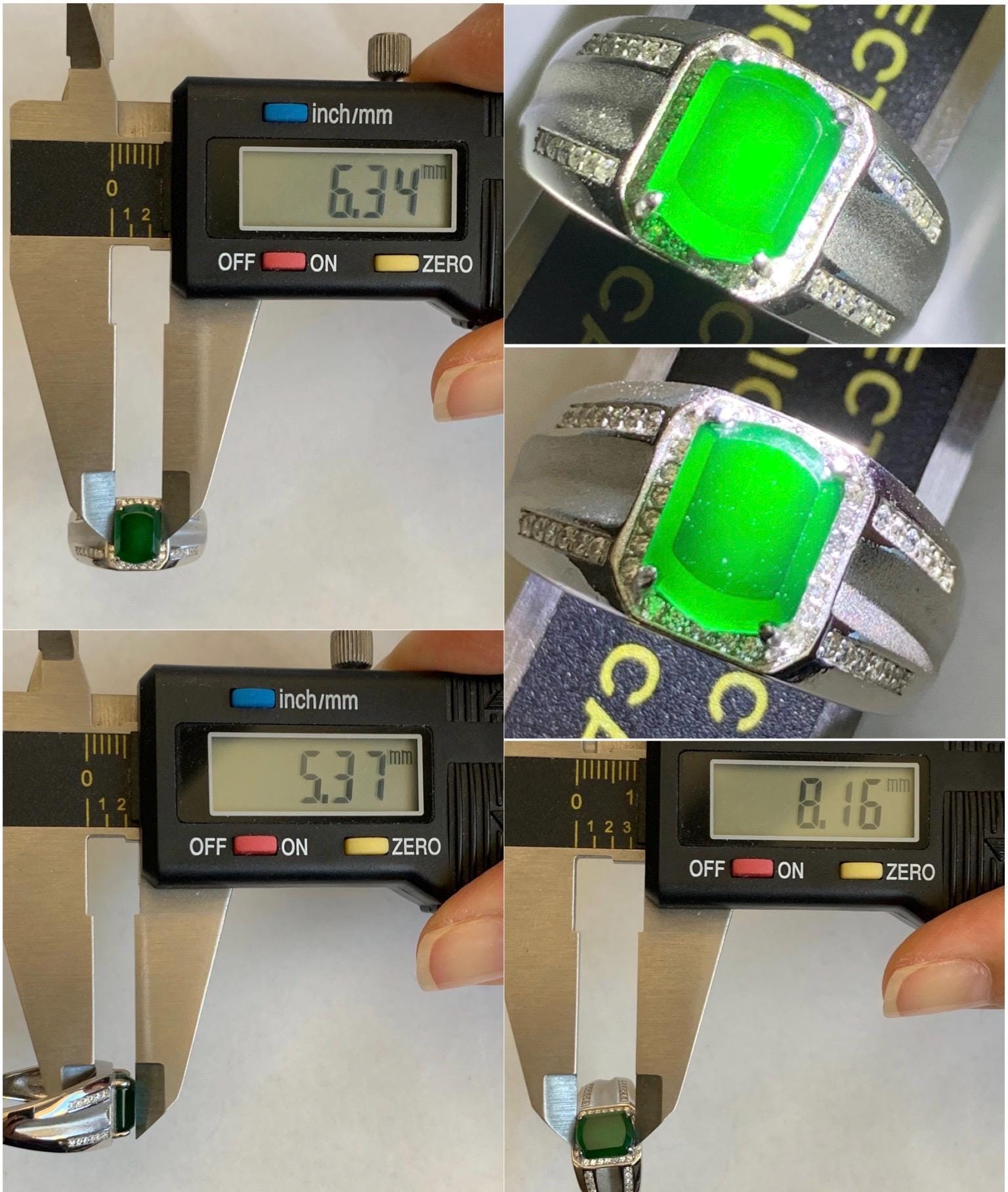 Natural Grade A Guatemalan Icy Translucent Vibrant Green Faceted Jadeite Ring Sterling Silver Size Adjustable 天然冰危绿翡翠切割面银镶戒指 EML110