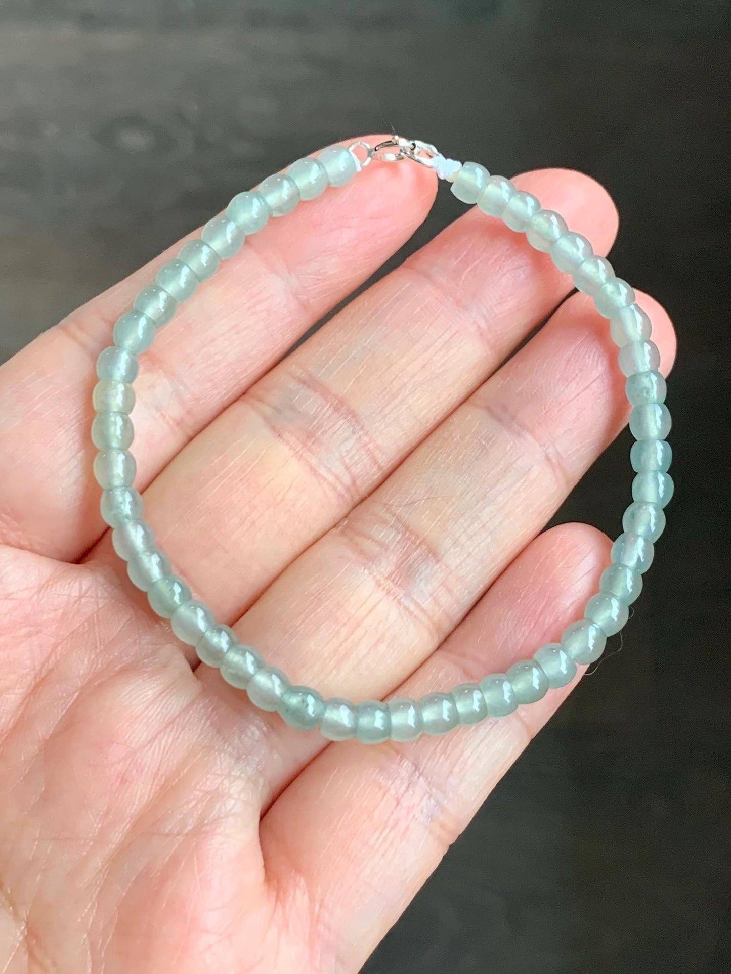 Natural Grade A Icy Highly Translucent Gelatinous Light Green Jadeite Apple Beads Beaded Bracelet SS 4.2mm 7" 6g 天然冰胶晴色翡翠小苹果珠手串 PGZ110A