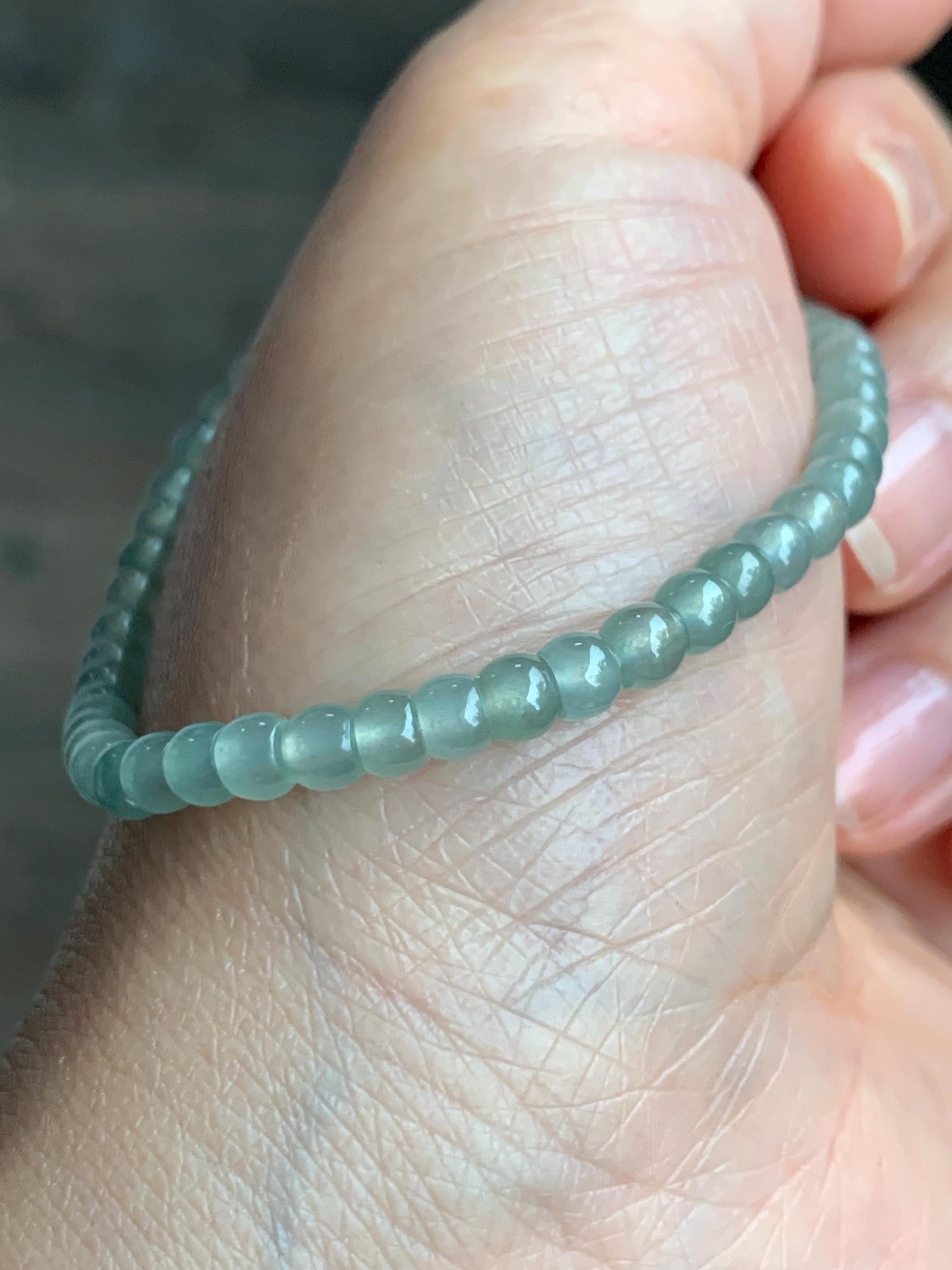 Natural Grade A Icy Highly Translucent Gelatinous Light Green Jadeite Apple Beads Beaded Bracelet SS 4.2mm 7" 6g 天然冰胶晴色翡翠小苹果珠手串 PGZ110A