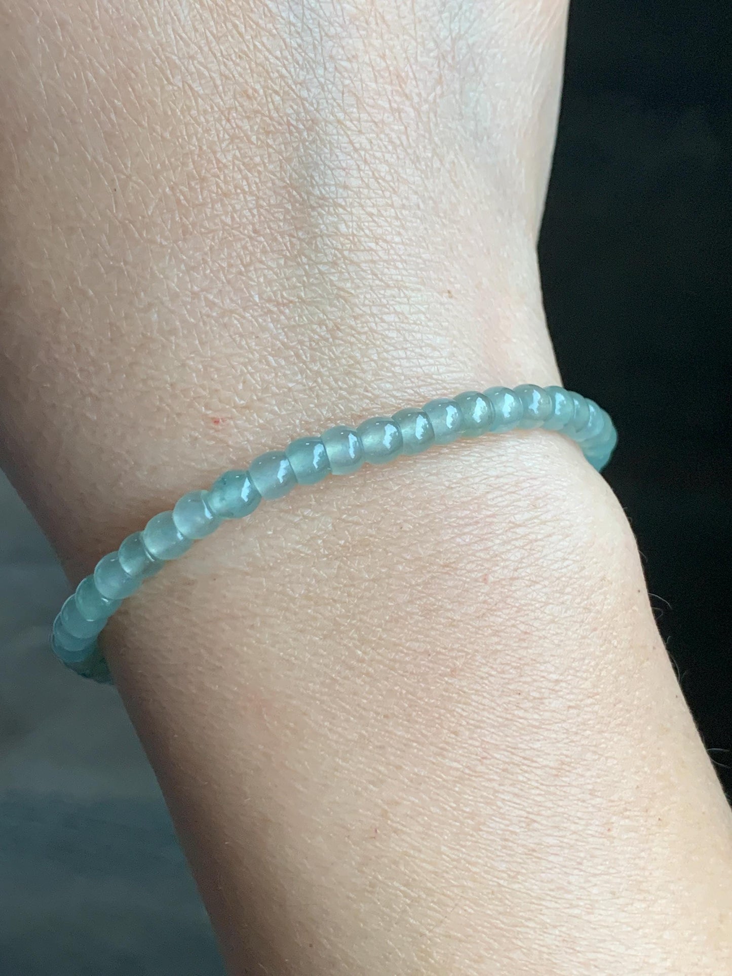 Natural Grade A Icy Highly Translucent Gelatinous Light Green Jadeite Apple Beads Beaded Bracelet SS 4.2mm 7" 6g 天然冰胶晴色翡翠小苹果珠手串 PGZ110A