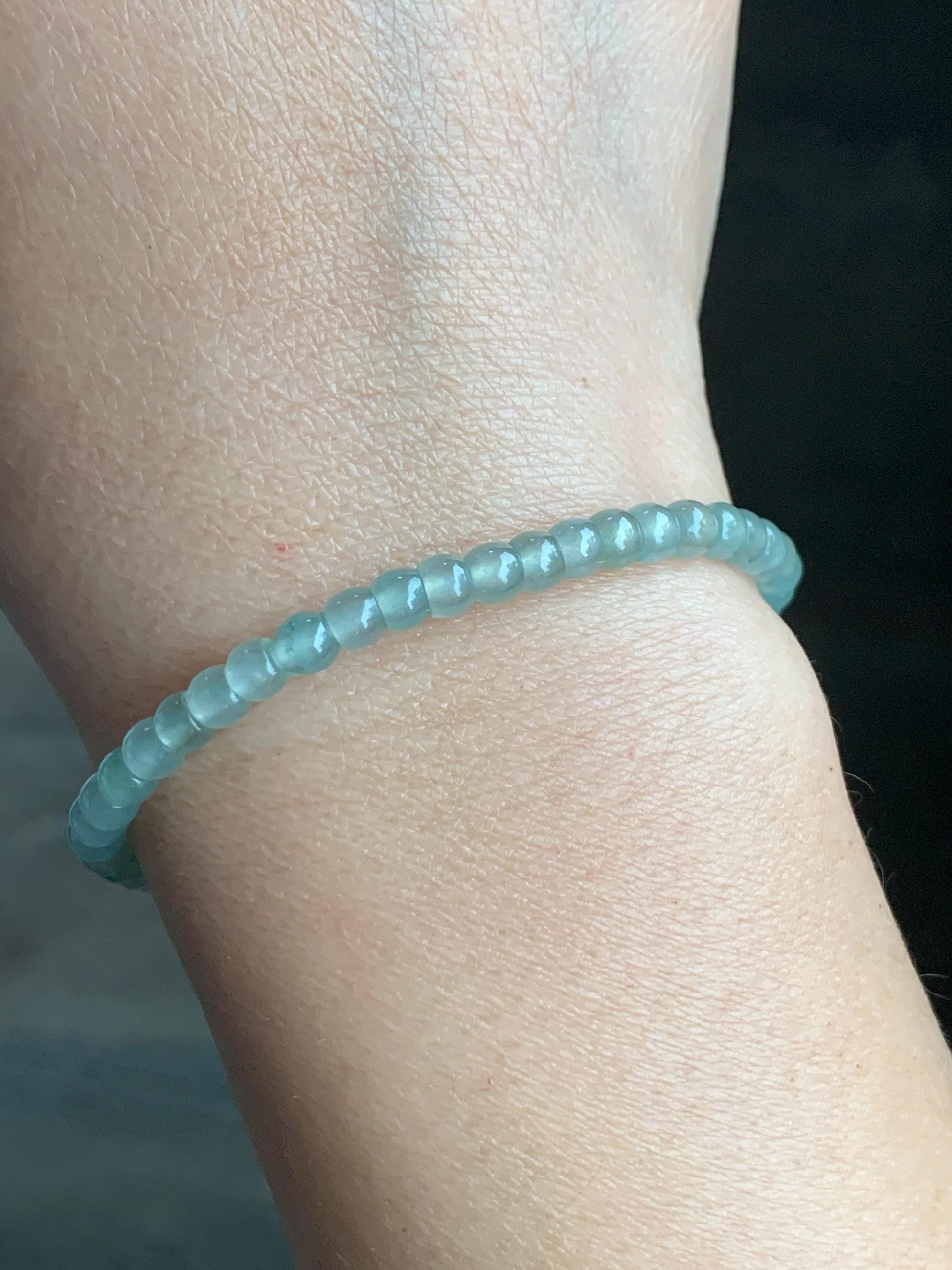 Natural Grade A Icy Highly Translucent Gelatinous Light Green Jadeite Apple Beads Beaded Bracelet SS 4.2mm 7" 6g 天然冰胶晴色翡翠小苹果珠手串 PGZ110A