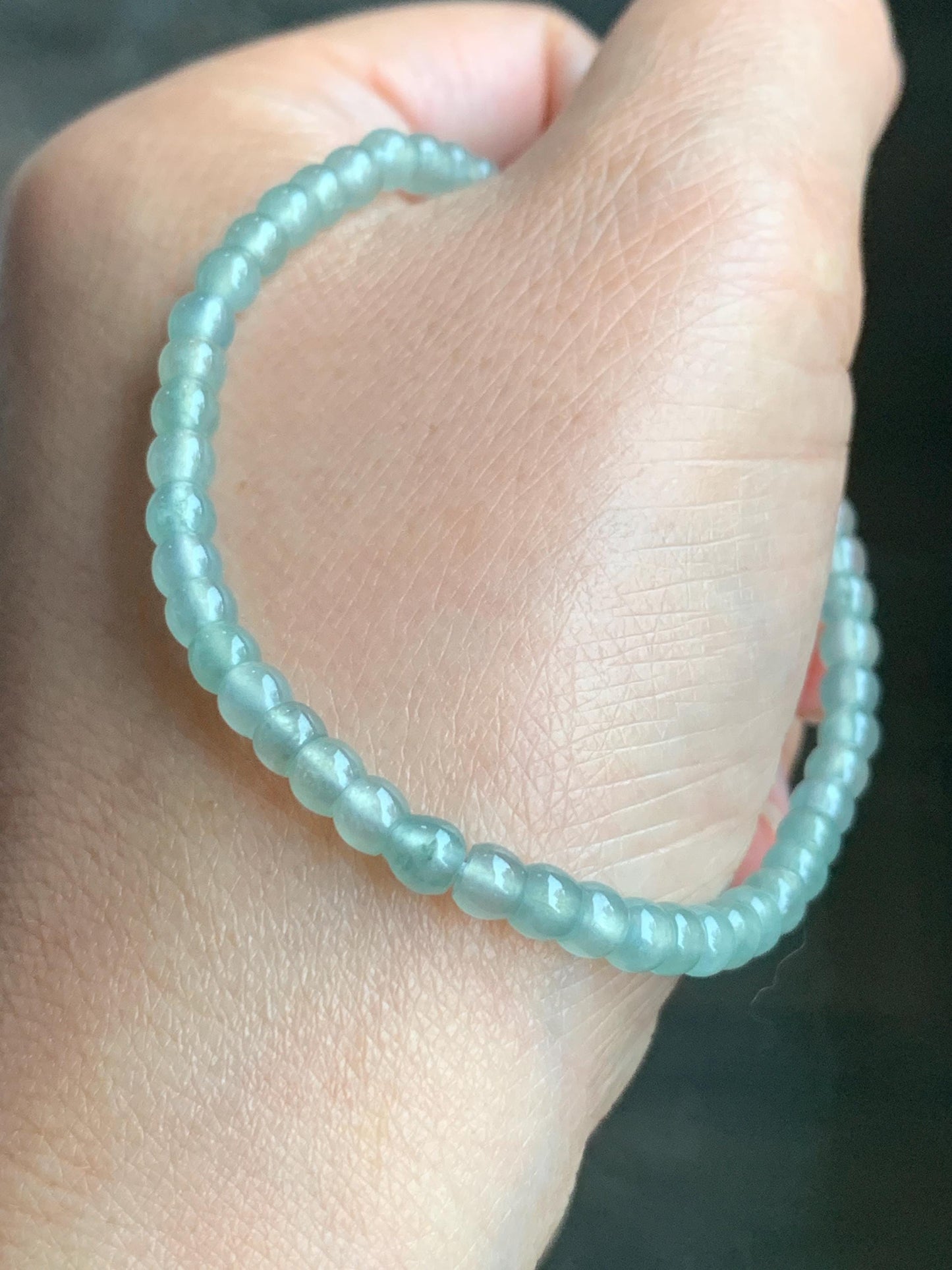 Natural Grade A Icy Highly Translucent Gelatinous Light Green Jadeite Apple Beads Beaded Bracelet SS 4.2mm 7" 6g 天然冰胶晴色翡翠小苹果珠手串 PGZ110A