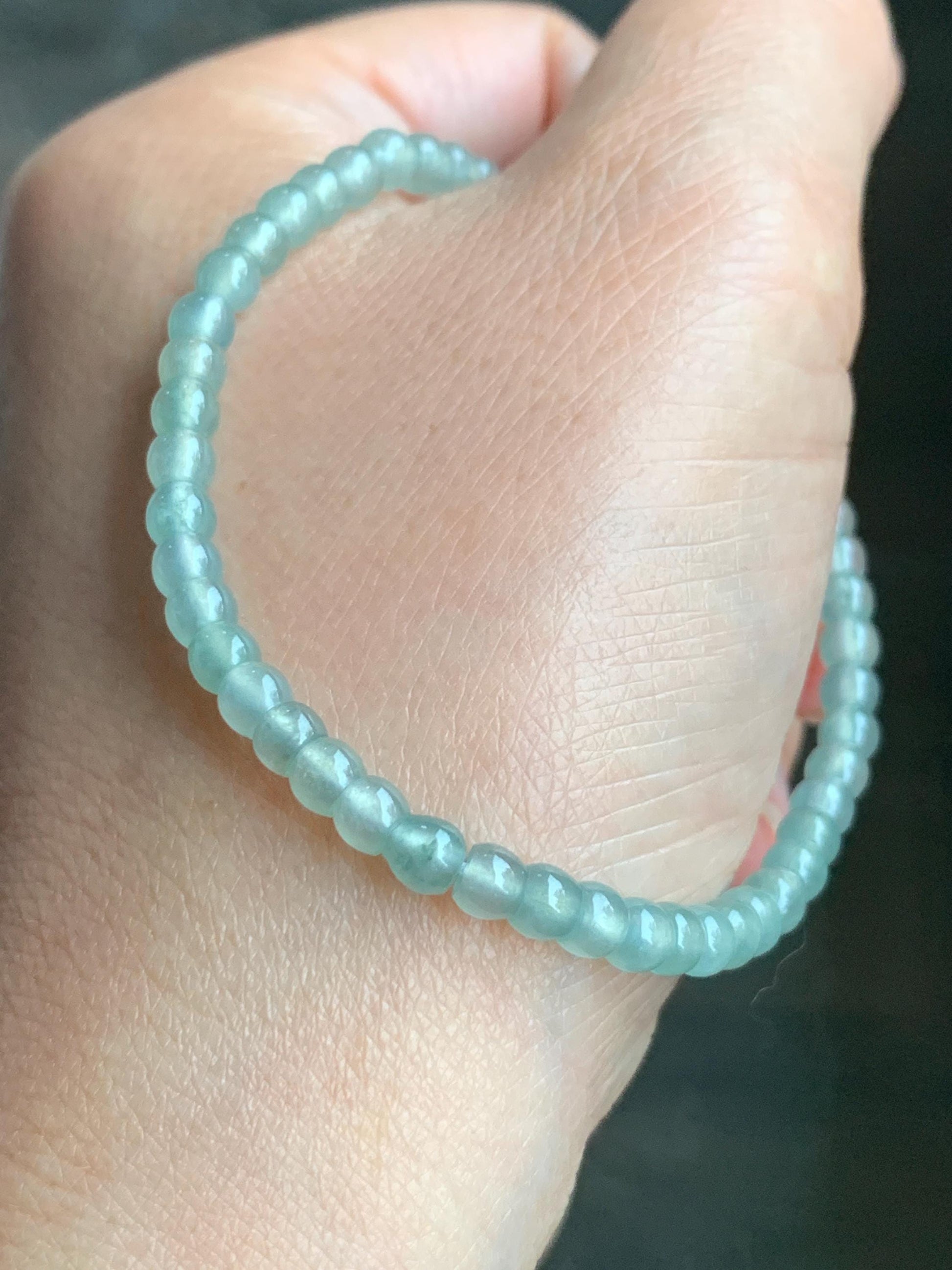 Natural Grade A Icy Highly Translucent Gelatinous Light Green Jadeite Apple Beads Beaded Bracelet SS 4.2mm 7" 6g 天然冰胶晴色翡翠小苹果珠手串 PGZ110A