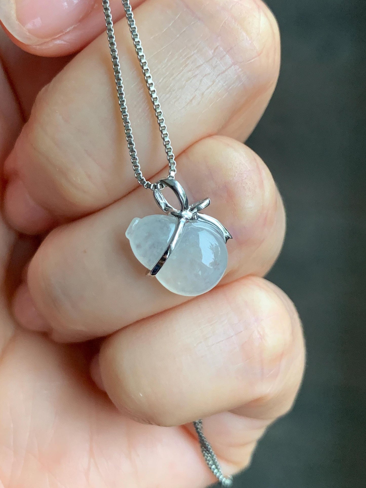 Certified Natural Grade A Icy Highly Translucent White Jadeite Hulu Gourd Petite Pendant 14K White Gold 1.16g 天然起冰起光白冰翡翠葫芦镶嵌吊坠 8776