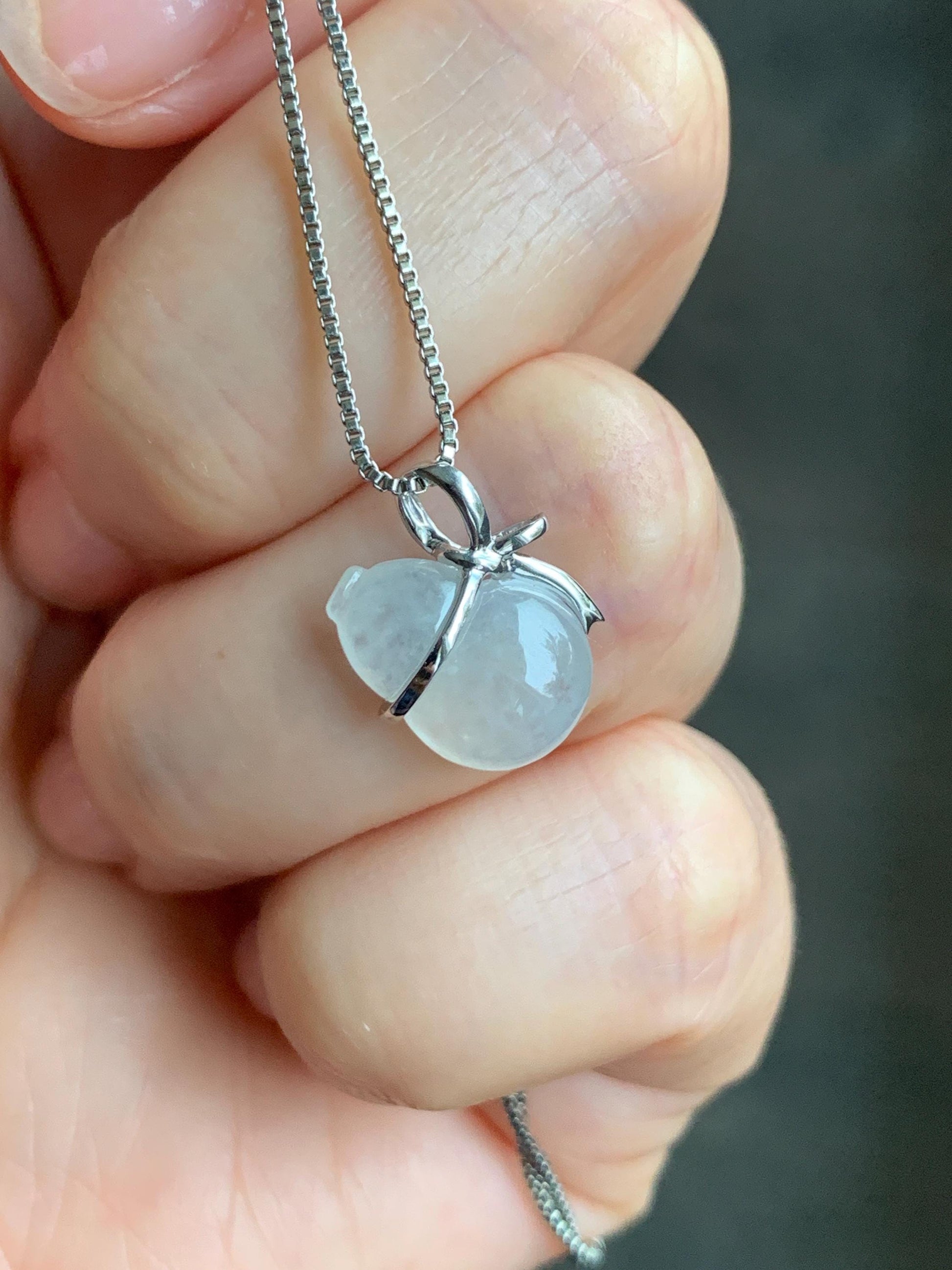Certified Natural Grade A Icy Highly Translucent White Jadeite Hulu Gourd Petite Pendant 14K White Gold 1.16g 天然起冰起光白冰翡翠葫芦镶嵌吊坠 8776