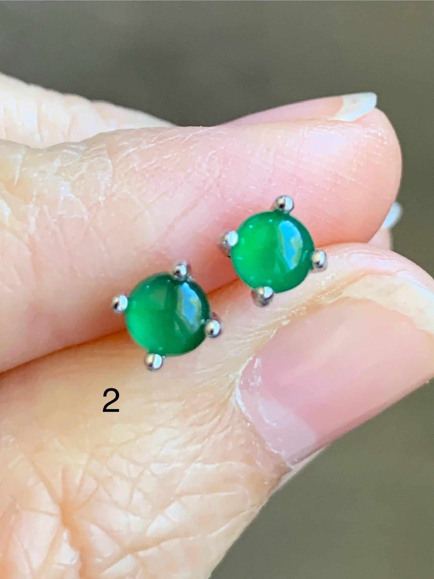 Petite Natural Grade A Guatemalan Icy Translucent Vibrant Green Jade Jadeite Round Stud Earrings Sterling Silver 天然冰危绿翡翠小圆蛋面银镶耳钉 XYW33
