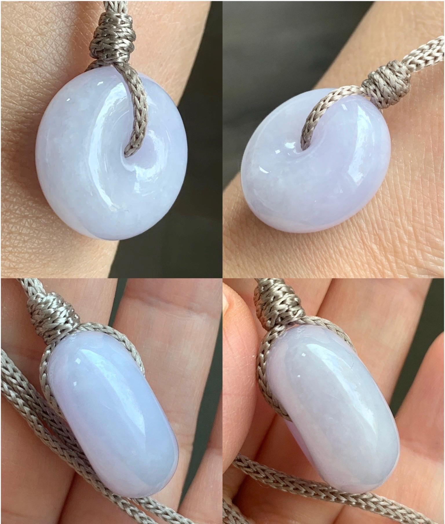 Certified Natural Grade A Icy Translucent Light Purple Jadeite Ping An Kou Thick Donut Pendant Rope Necklace 26” 13.9g 天然冰紫翡翠厚平安扣吊坠 1509