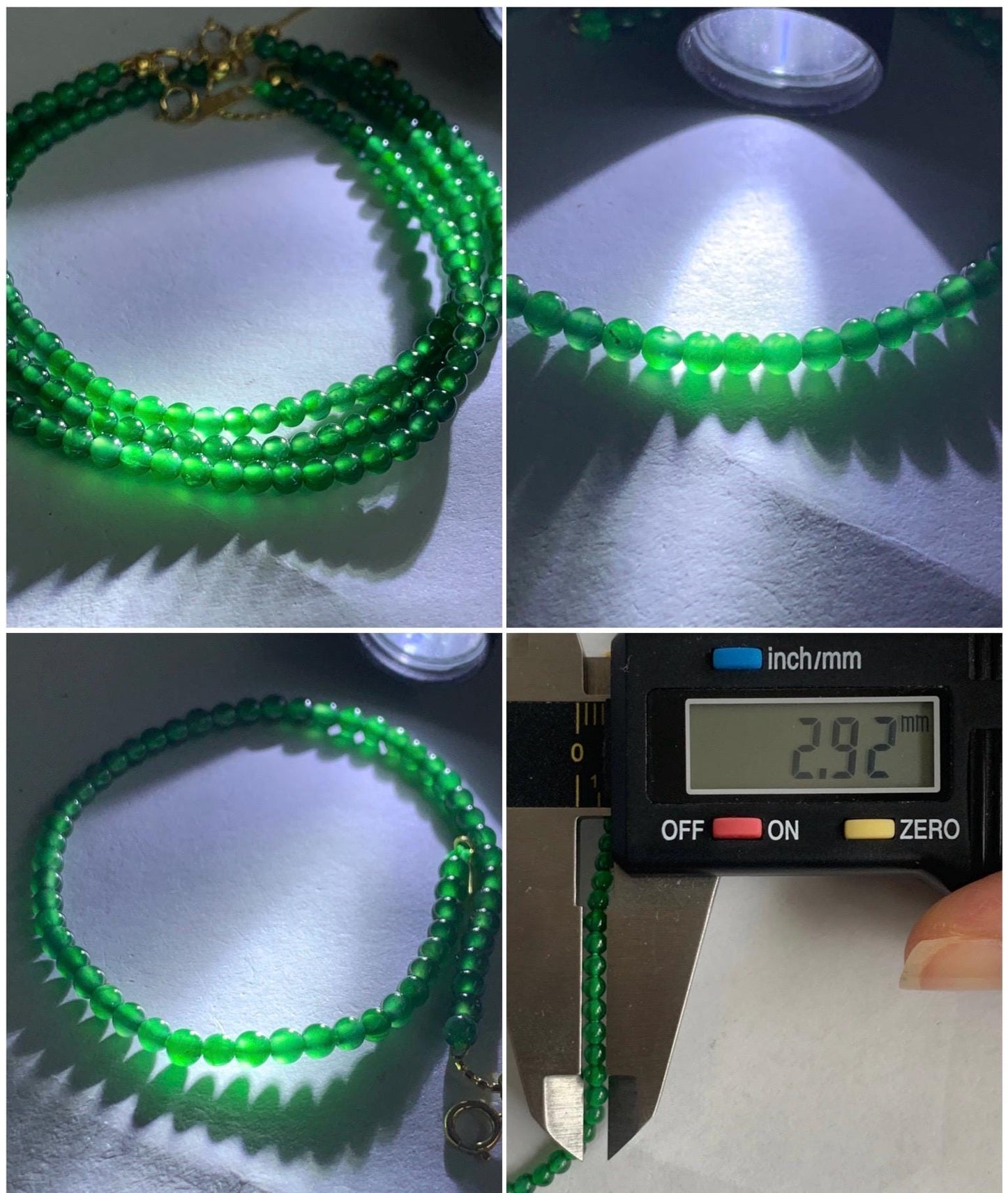 Natural Grade A Guatemalan Icy Translucent Vibrant Green Jadeite Petite Beaded Bracelet 18K Yellow Gold 6.75” 2.9mm 天然高冰危绿翡翠小卡圆珠手串 KJL350