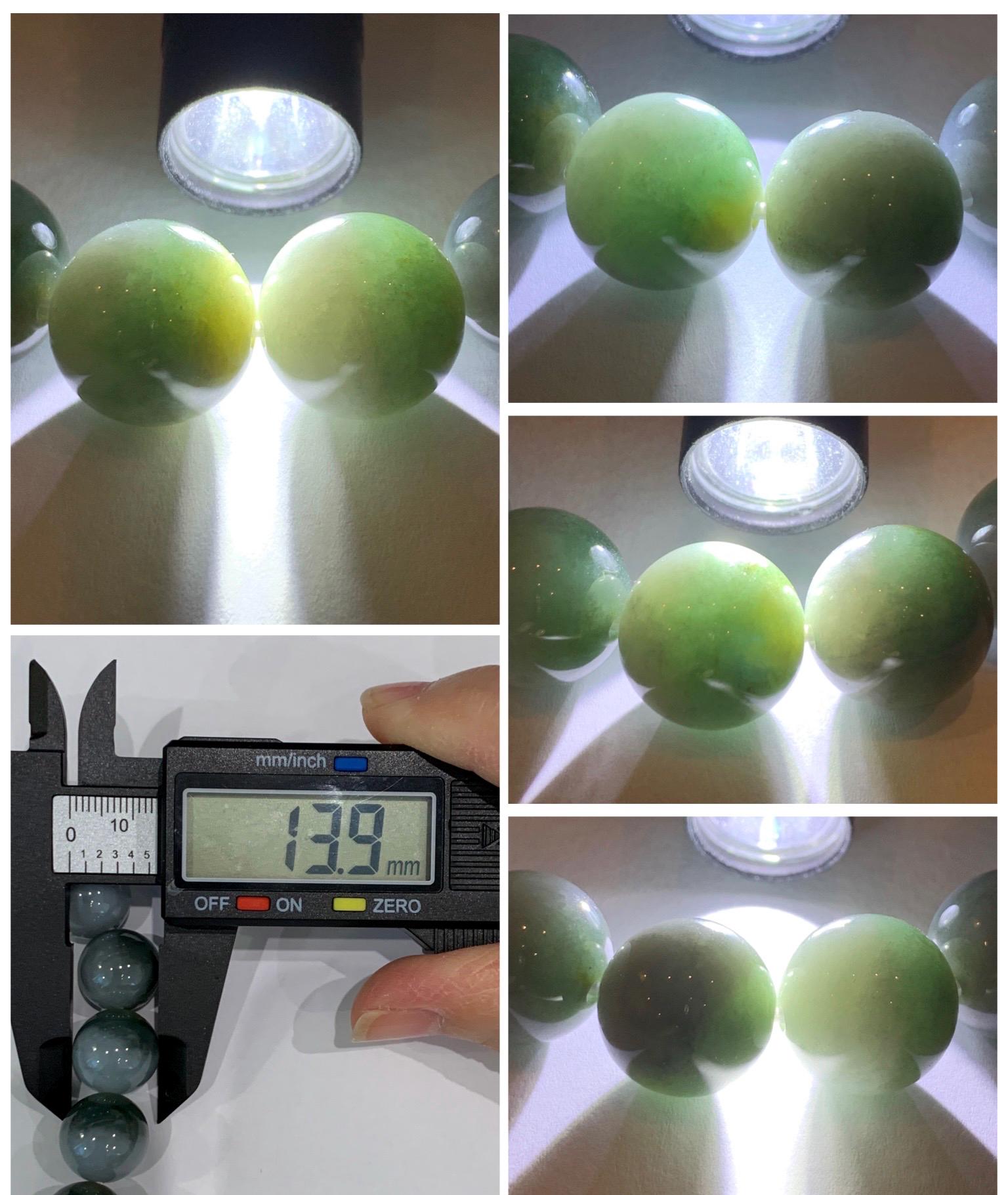 Large Natural Grade A Icy Translucent Bi-Colored Jade Jadeite Mala Beaded Bracelet Stretchy 14mm 8.5” 81g 天然灰蓝深绿鸳鸯双色翡翠大卡手串 YYD416