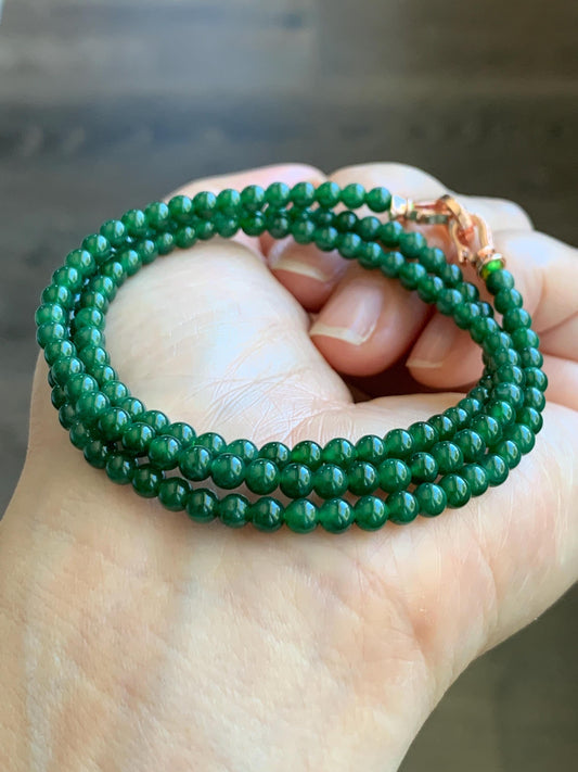 Certified Grade A Natural Guatemalan Icy Translucent Intense Green Jadeite Petite Beads Beaded Necklace 3.8mm 21” 14g 天然冰危绿翡翠小圆珠项链 1699