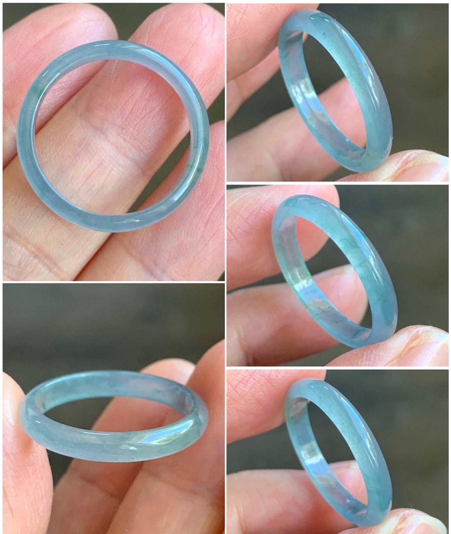 Natural Guatemalan Icy Highly Translucent Gelatinous Pastel Blue Jadeite Band Ring Size 10.25 US 天然冰危浅蓝起光翡翠戒圈 DPH55