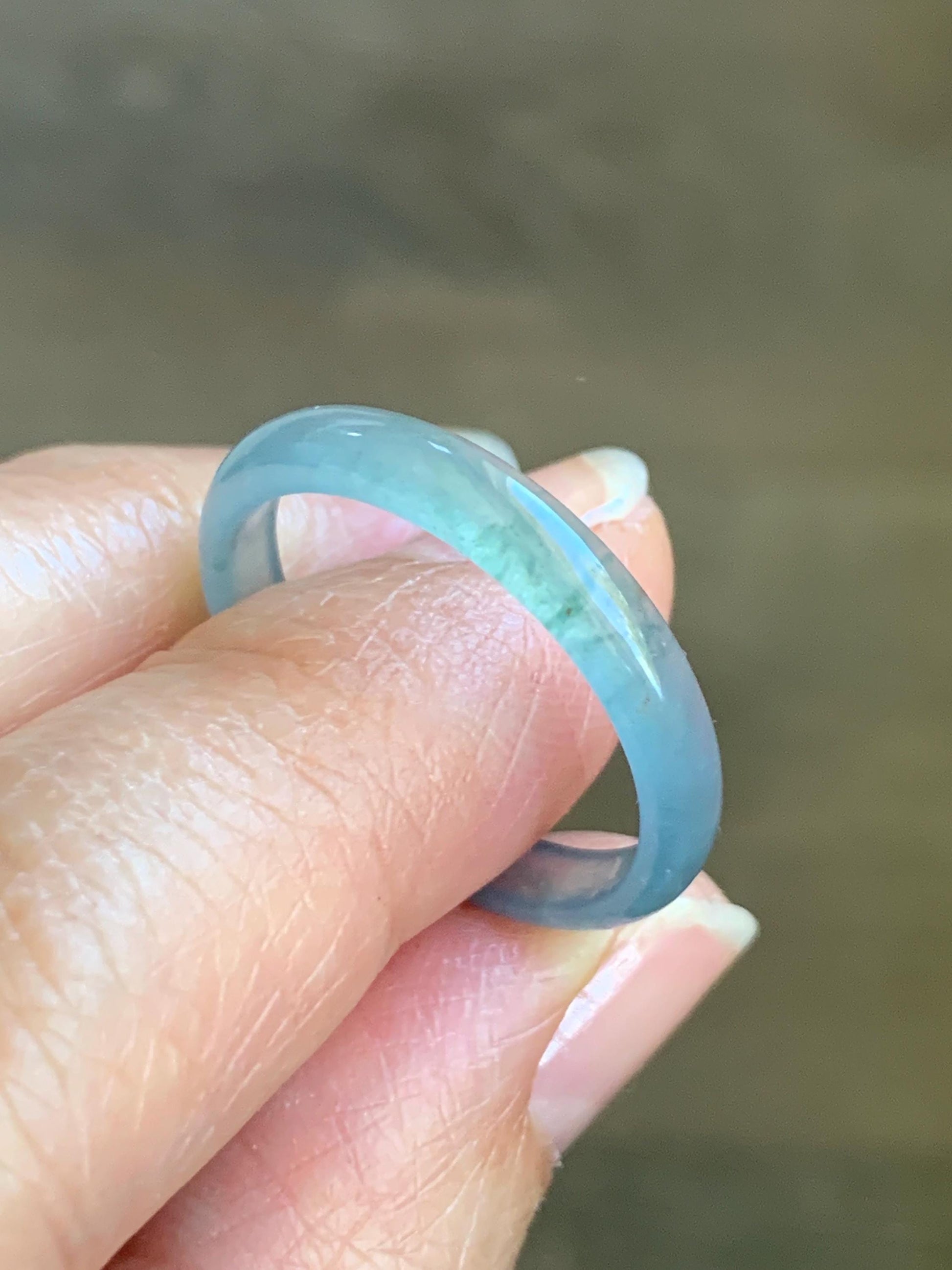Natural Guatemalan Icy Highly Translucent Gelatinous Pastel Blue Jadeite Band Ring Size 10.25 US 天然冰危浅蓝起光翡翠戒圈 DPH55