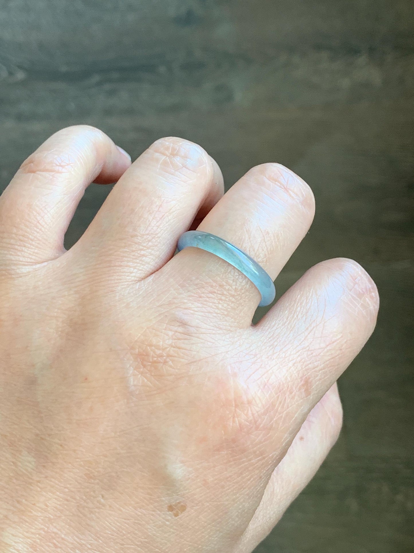 Natural Guatemalan Icy Highly Translucent Gelatinous Pastel Blue Jadeite Band Ring Size 10.25 US 天然冰危浅蓝起光翡翠戒圈 DPH55