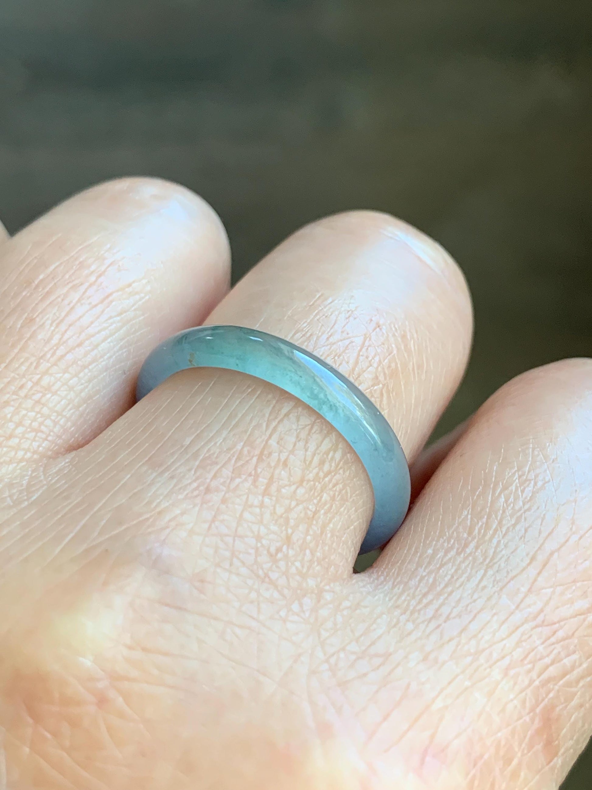 Natural Guatemalan Icy Highly Translucent Gelatinous Pastel Blue Jadeite Band Ring Size 10.25 US 天然冰危浅蓝起光翡翠戒圈 DPH55