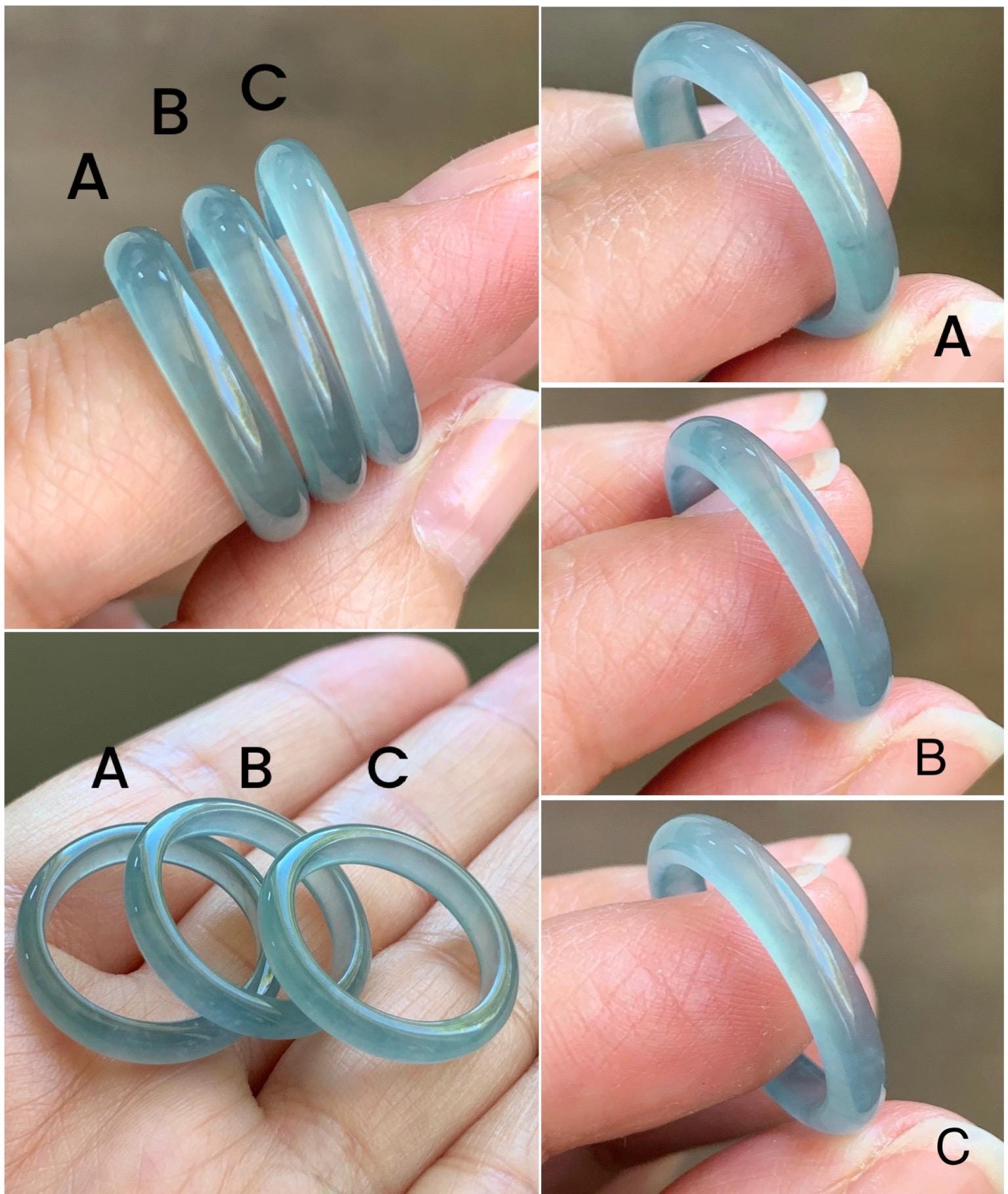 Natural Grade A Guatemalan Premium Icy Highly Translucent Pastel Teal Blue Jadeite Band Ring Size 6.5 US 天然冰危蓝起冰起光翡翠戒圈 DPH44