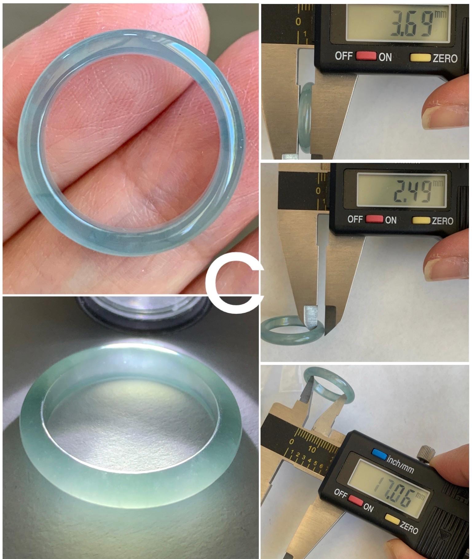 Natural Grade A Guatemalan Premium Icy Highly Translucent Pastel Teal Blue Jadeite Band Ring Size 6.5 US 天然冰危蓝起冰起光翡翠戒圈 DPH44