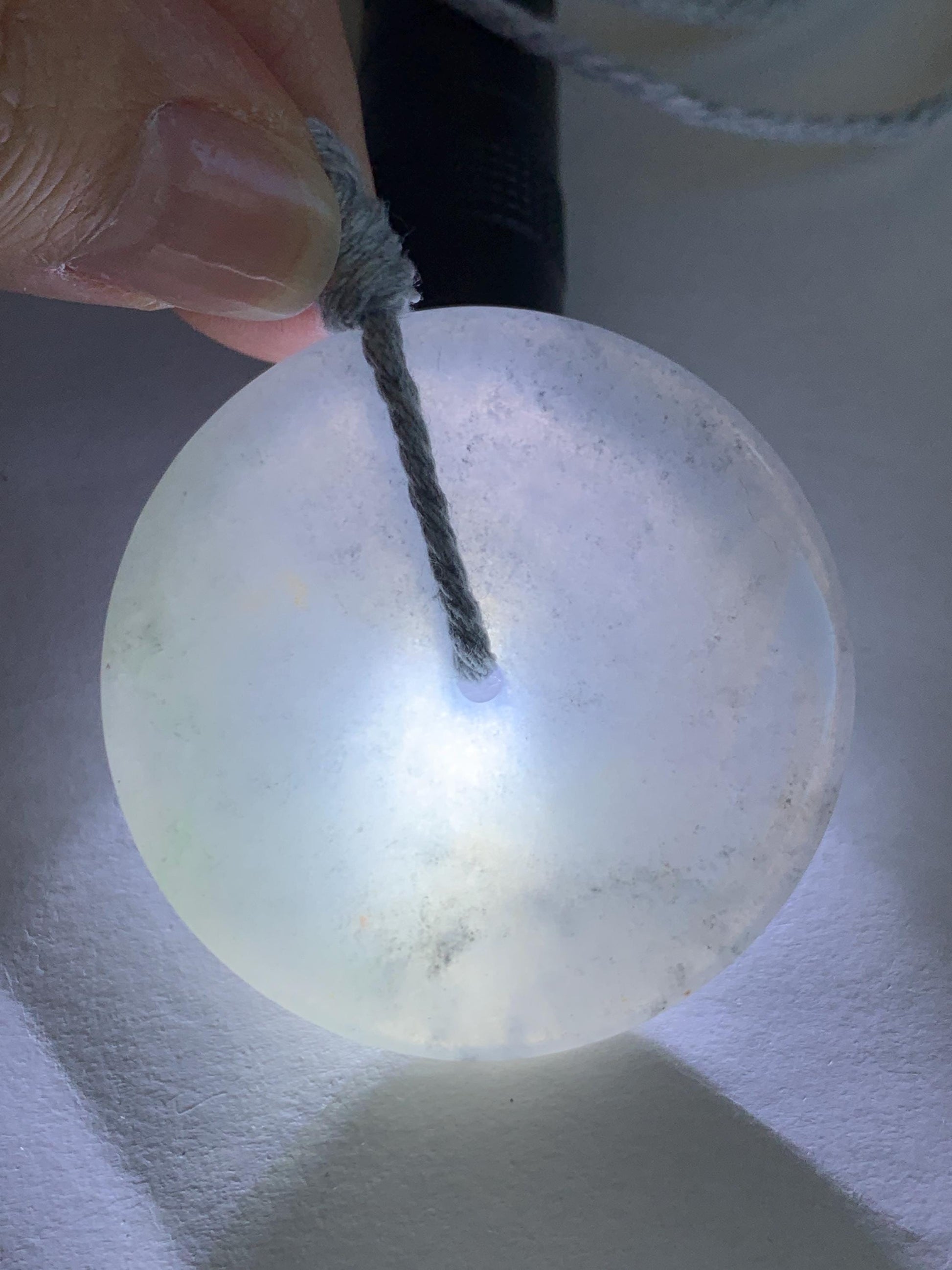 Certified Grade A Natural Icy Translucent Gelatinous Smoky Wuji Marbled Jadeite Ping An Kou Donut Pendant Necklace 天然老种冰胶藕粉乌鸡翡翠平安扣吊坠 1498