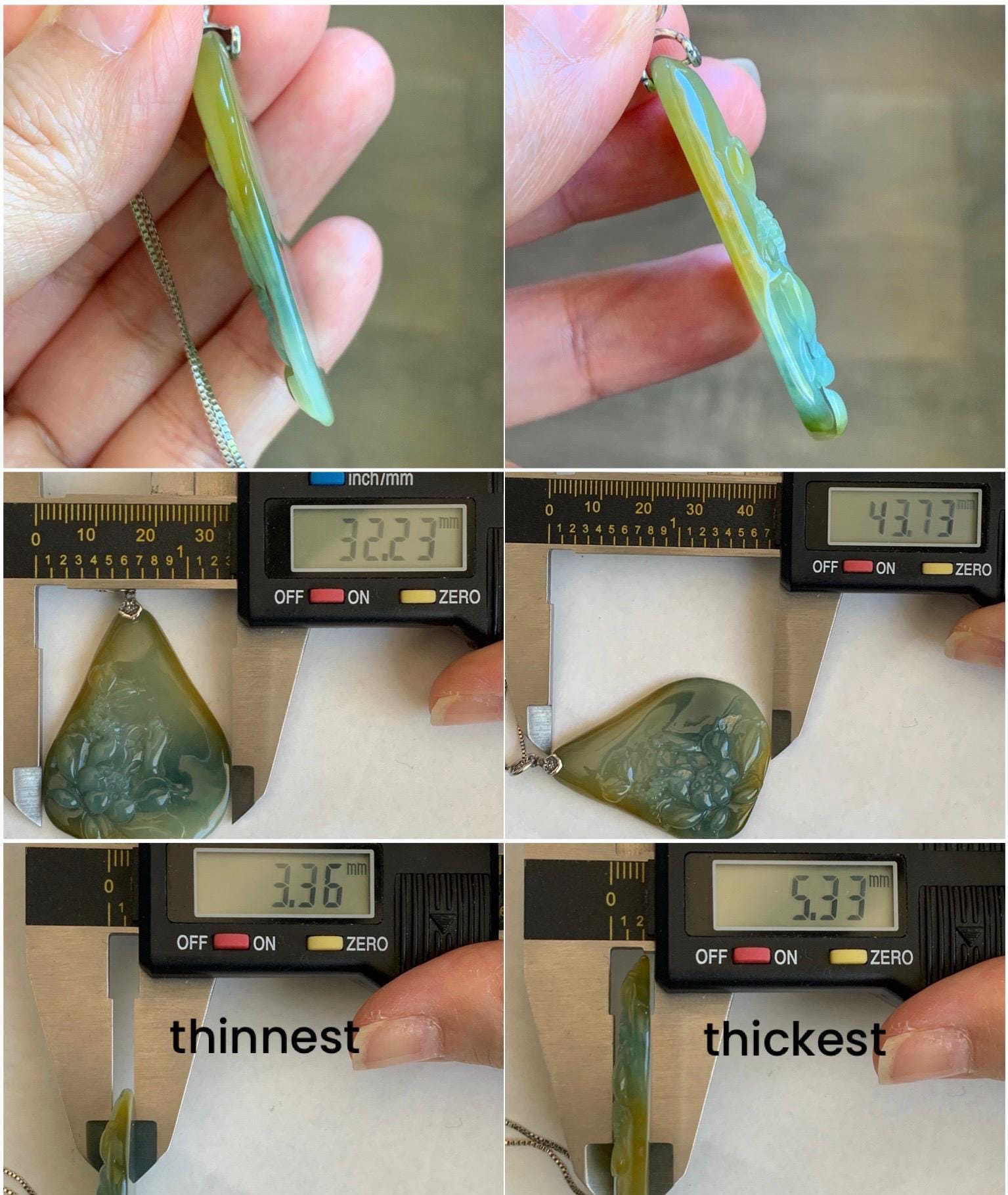 Natural Guatemalan Icy Translucent Dusty Blue Yellow Marbled Jadeite Lotus Flower Meditating Monk Pendant Sterling Silver 天然冰危蓝加黄翡翠莲花悟道吊坠