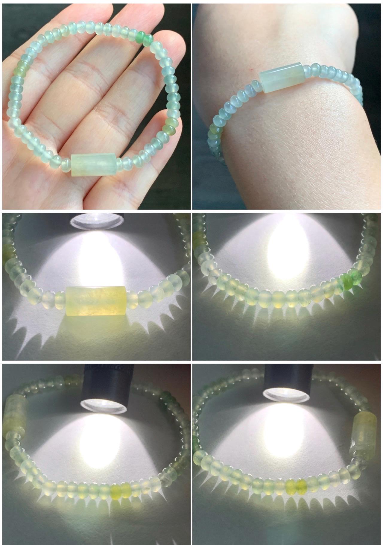 Natural Grade A Icy Highly Translucent Pastel Green Jadeite Petite Drum Beads Barrel Bead Beaded Bracelet 6.5” 8g 天然冰胶起光晴底翡翠小鼓珠桶珠手串 BQT242