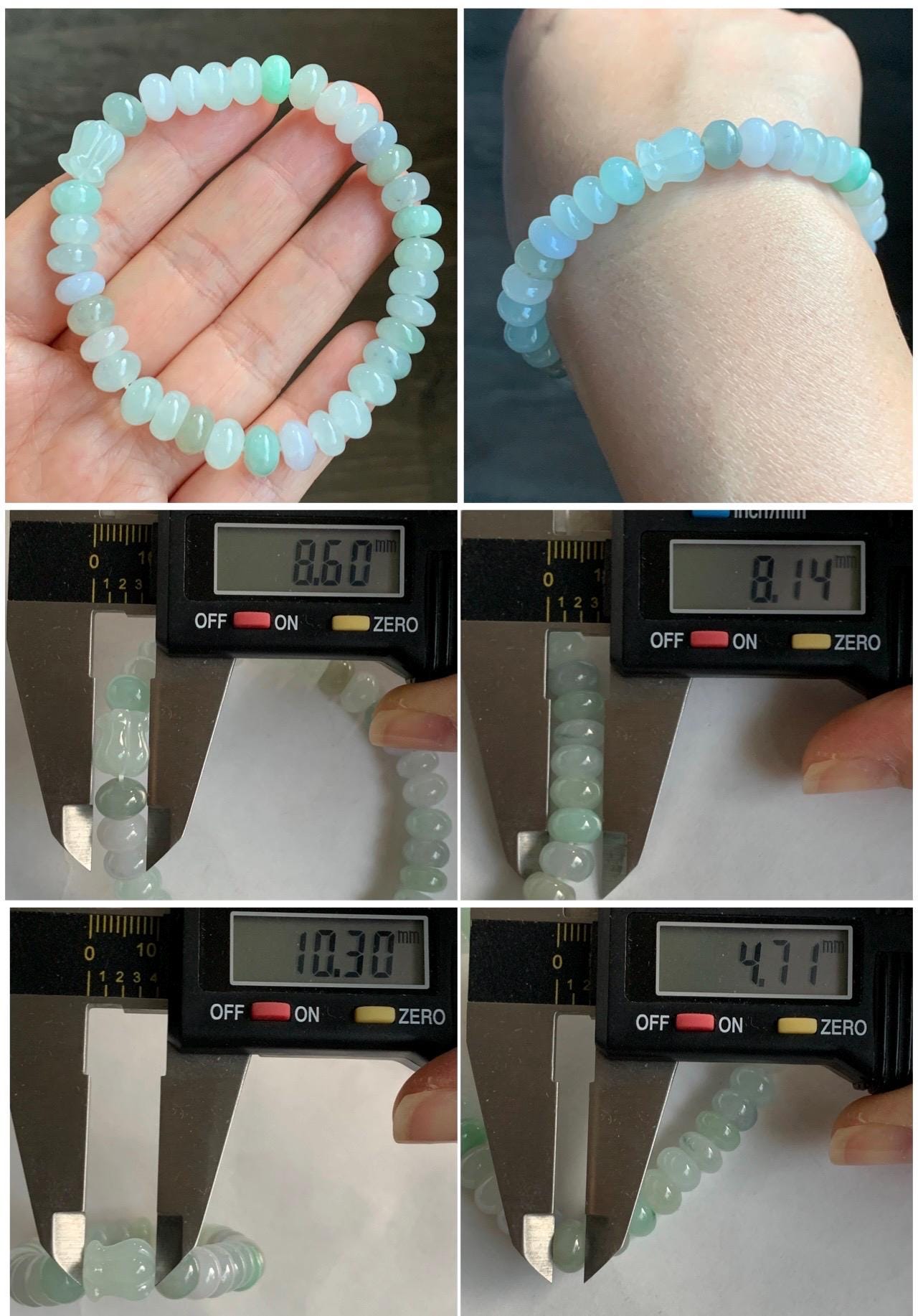 Natural Grade A Icy Translucent Multicolored Jadeite Flat Beads Carved Tulip Flower Charm Beaded Bracelet 7.25" 23g 天然冰多宝翡翠算盘珠郁金香珠手串 DBH-W