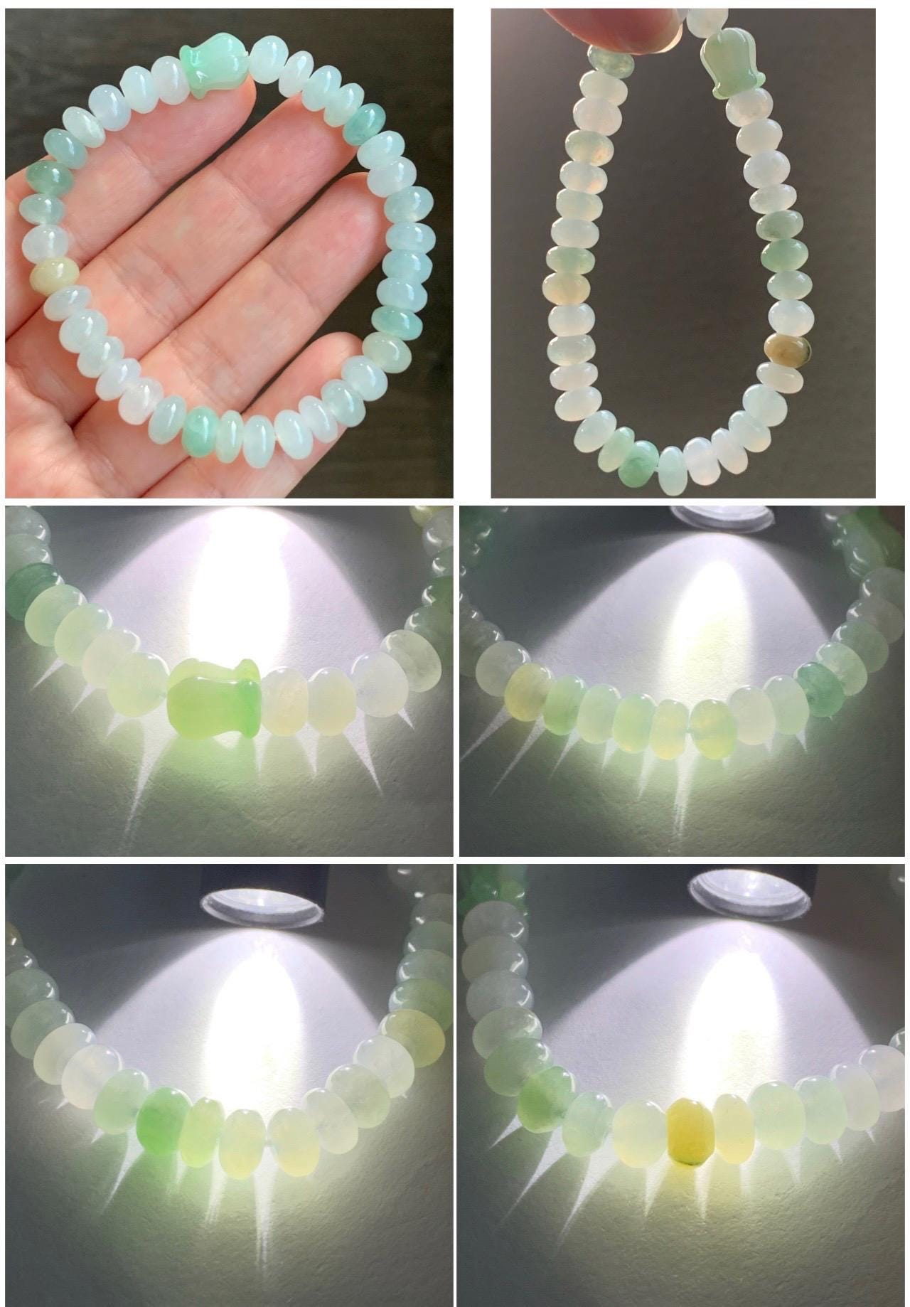 Natural Grade A Icy Translucent Multicolored Jadeite Flat Beads Carved Tulip Flower Charm Beaded Bracelet 6.75" 19g 天然冰多宝翡翠算盘珠郁金香珠手串 DBH-G