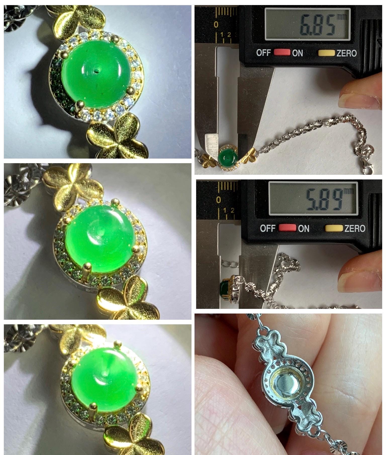 Natural Guatemalan Icy Translucent Vibrant Green Jadeite Mini Ping An Kou Donut Chain Bracelet Sterling Silver 天然冰危绿翡翠迷你平安扣银手链 PAL128J