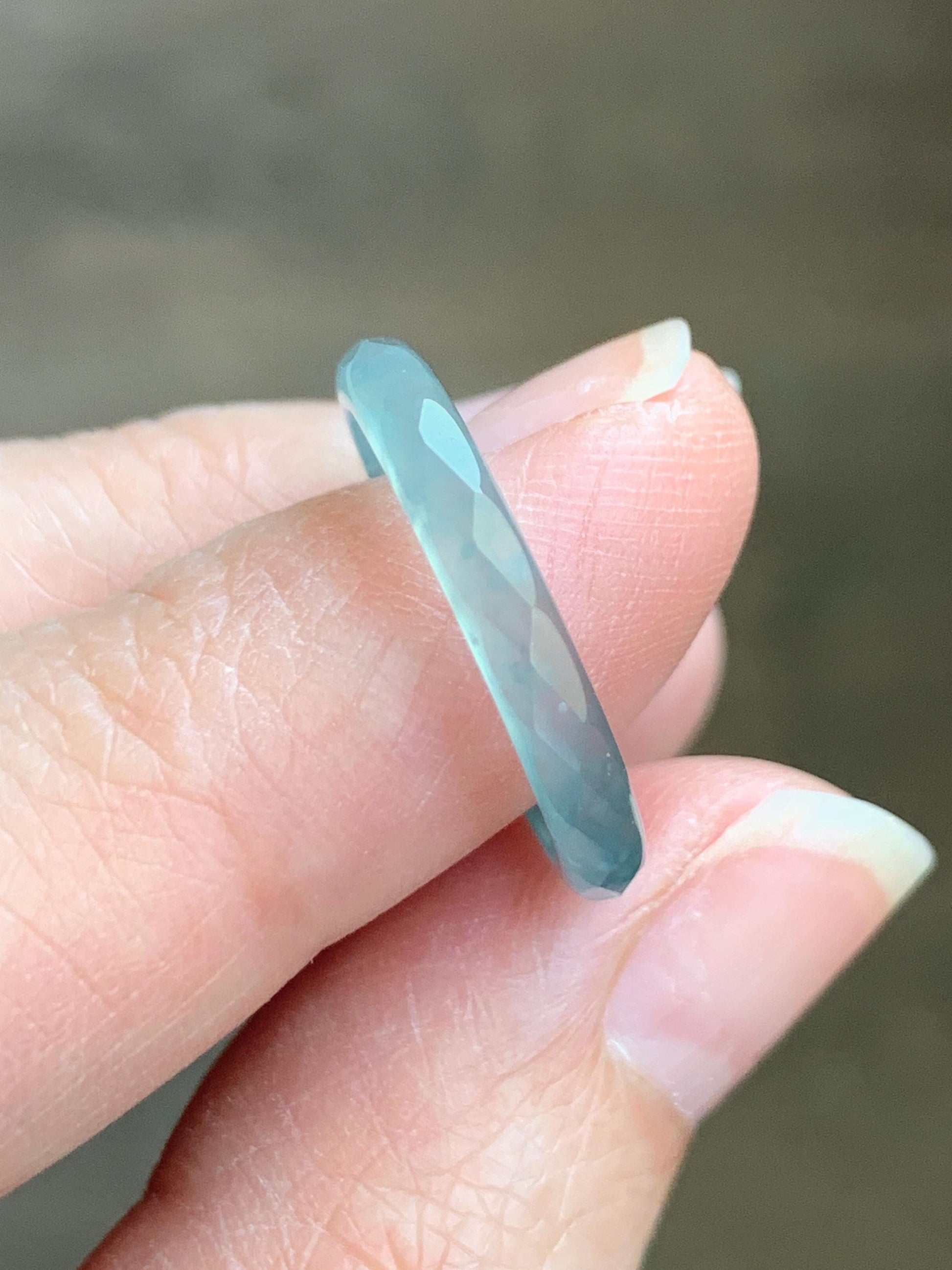 Natural Guatemalan Icy Highly Translucent Gelatinous Pastel Teal Blue Jadeite Diamond Faceted Slim Band Ring Size 6.5 天然冰危浅蓝起光翡翠切割面戒圈 DLQG-D